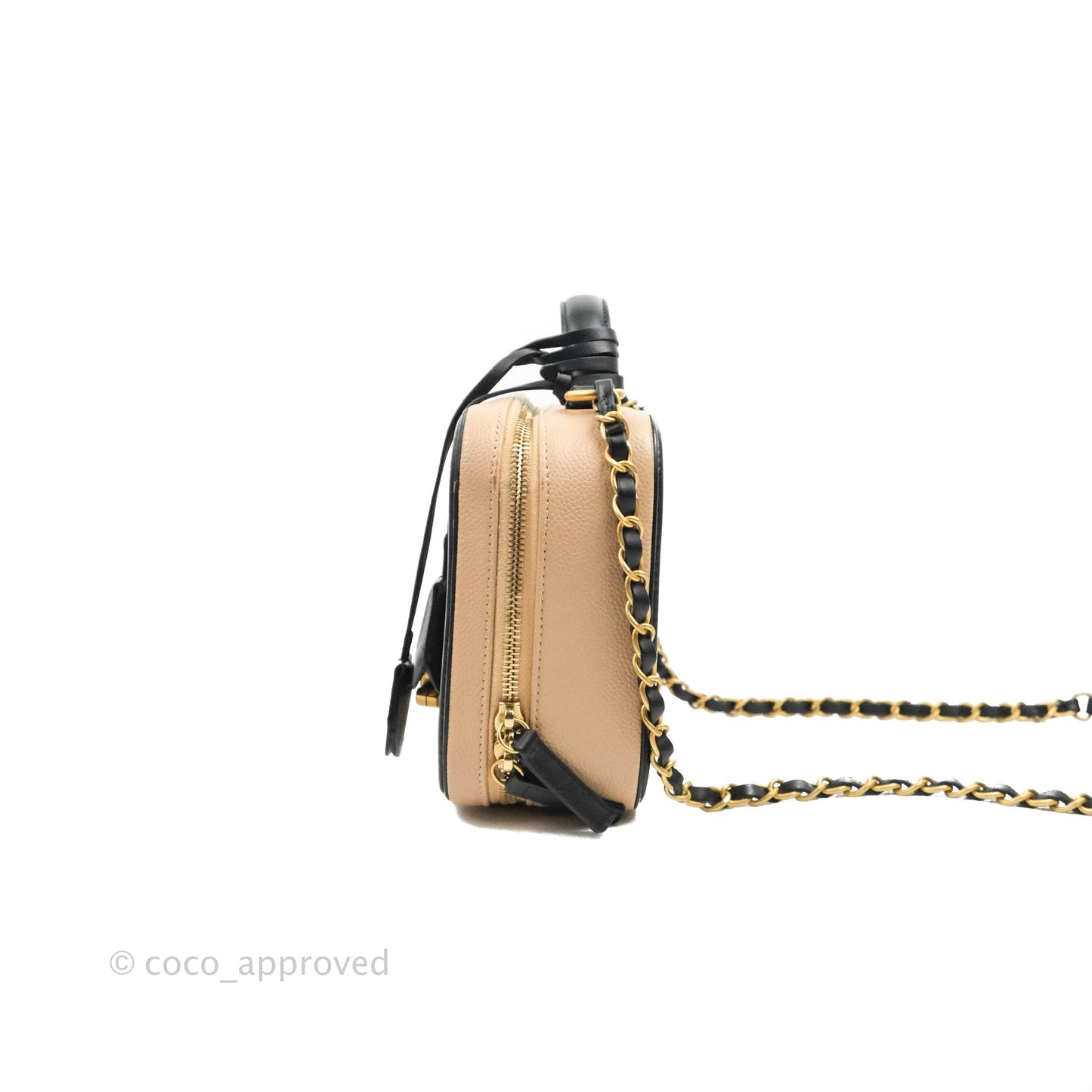 Chanel Quilted Medium CC Filigree Vanity Case Beige Caviar Aged Gold Hardware