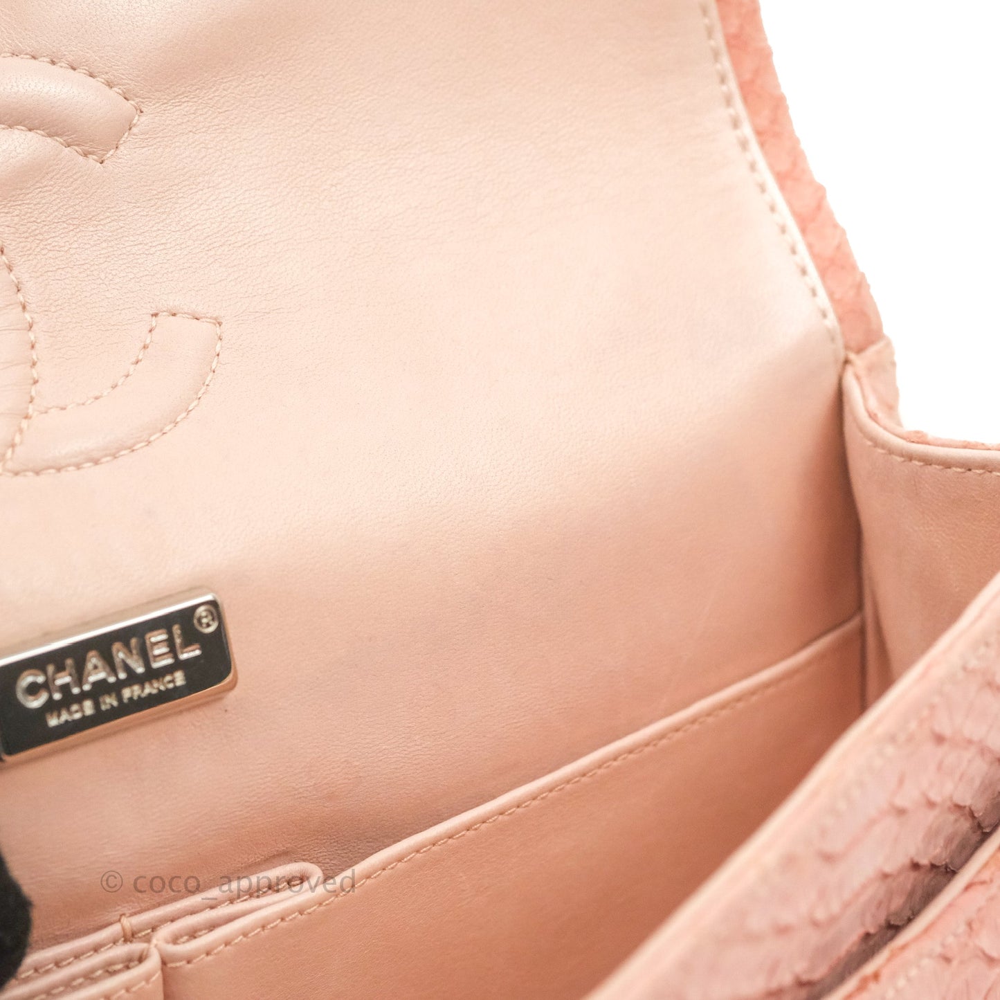 Chanel Classic M/L Medium Flap Quilted Pink Python Silver Hardware
