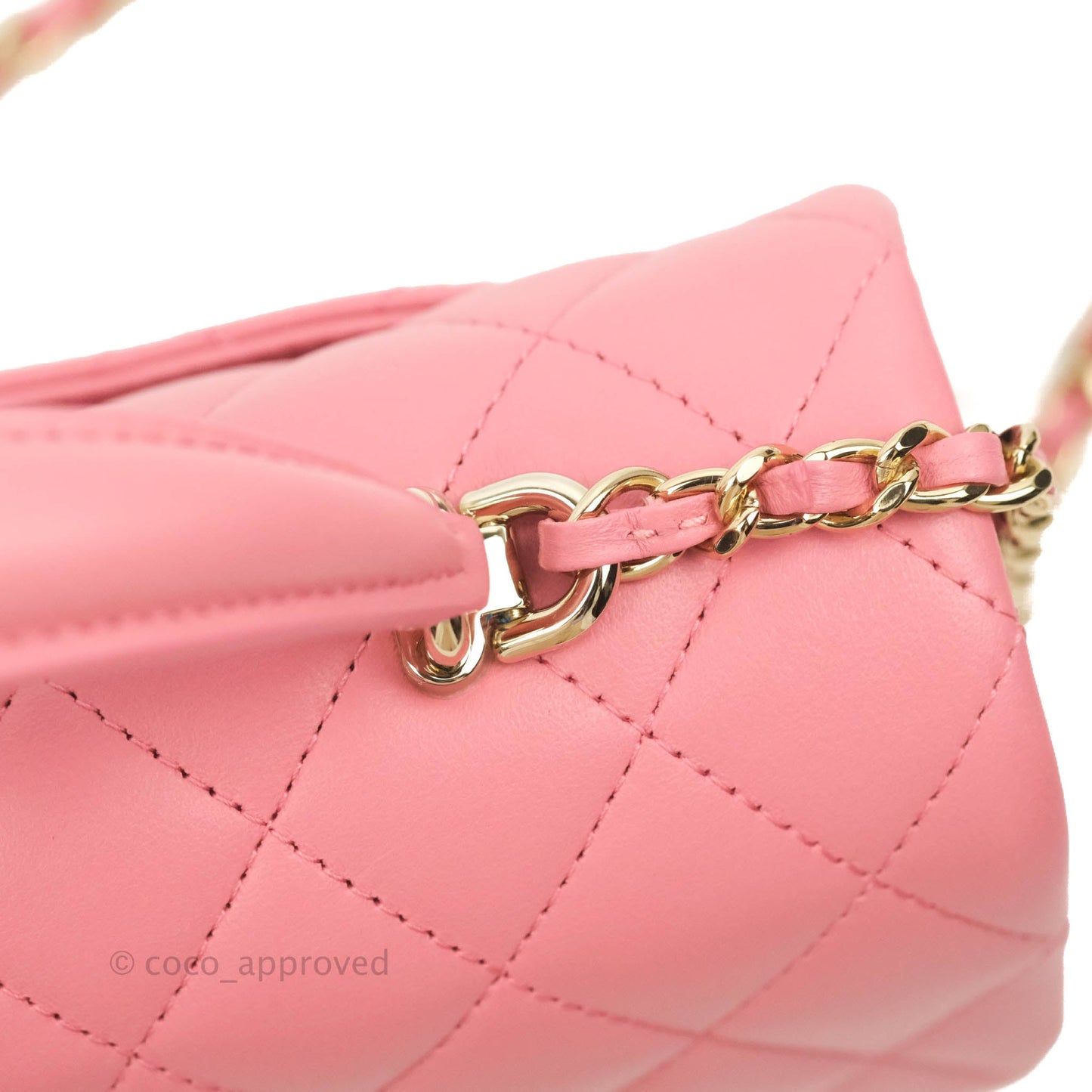 Chanel Top Handle Mini Rectangular Flap Bag Pink Lambskin Gold Hardware