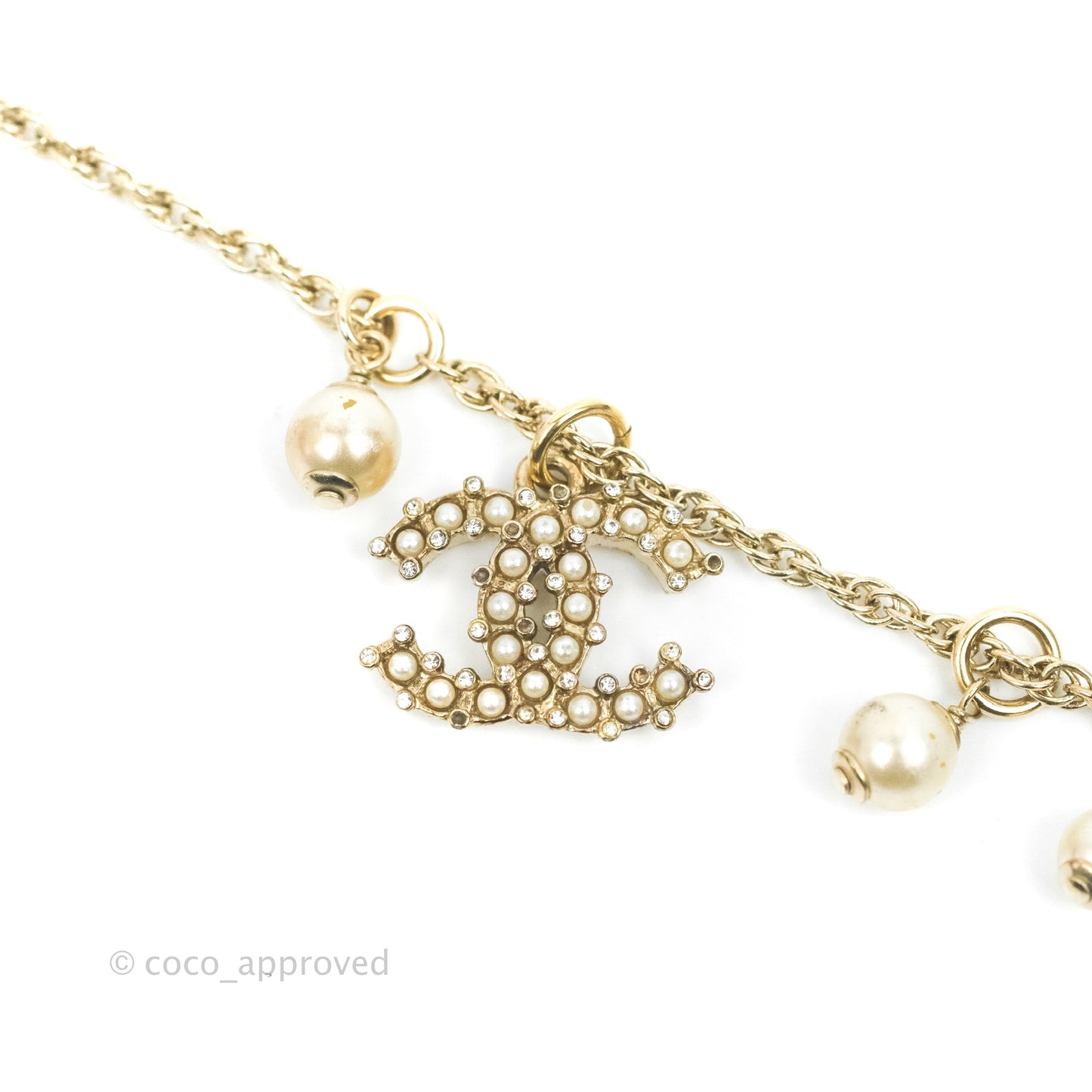 Chanel CC Crystal Pearl Bracelet Gold Tone 19C