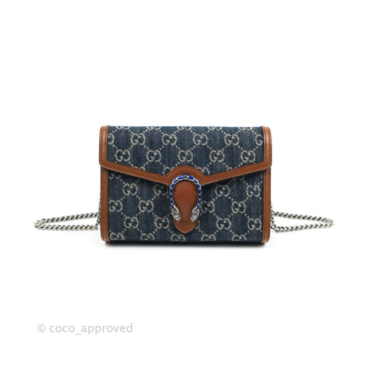 Gucci Denim GG Monogram Mini Dionysus Chain Wallet