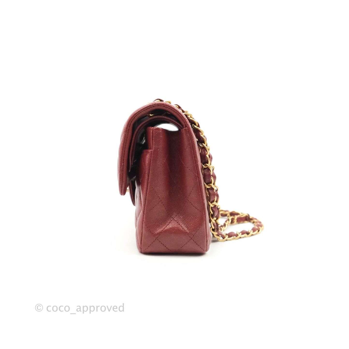 Chanel Small Classic Quilted Flap Iridescent Burgundy Caviar Aged Gold Hardware 18C