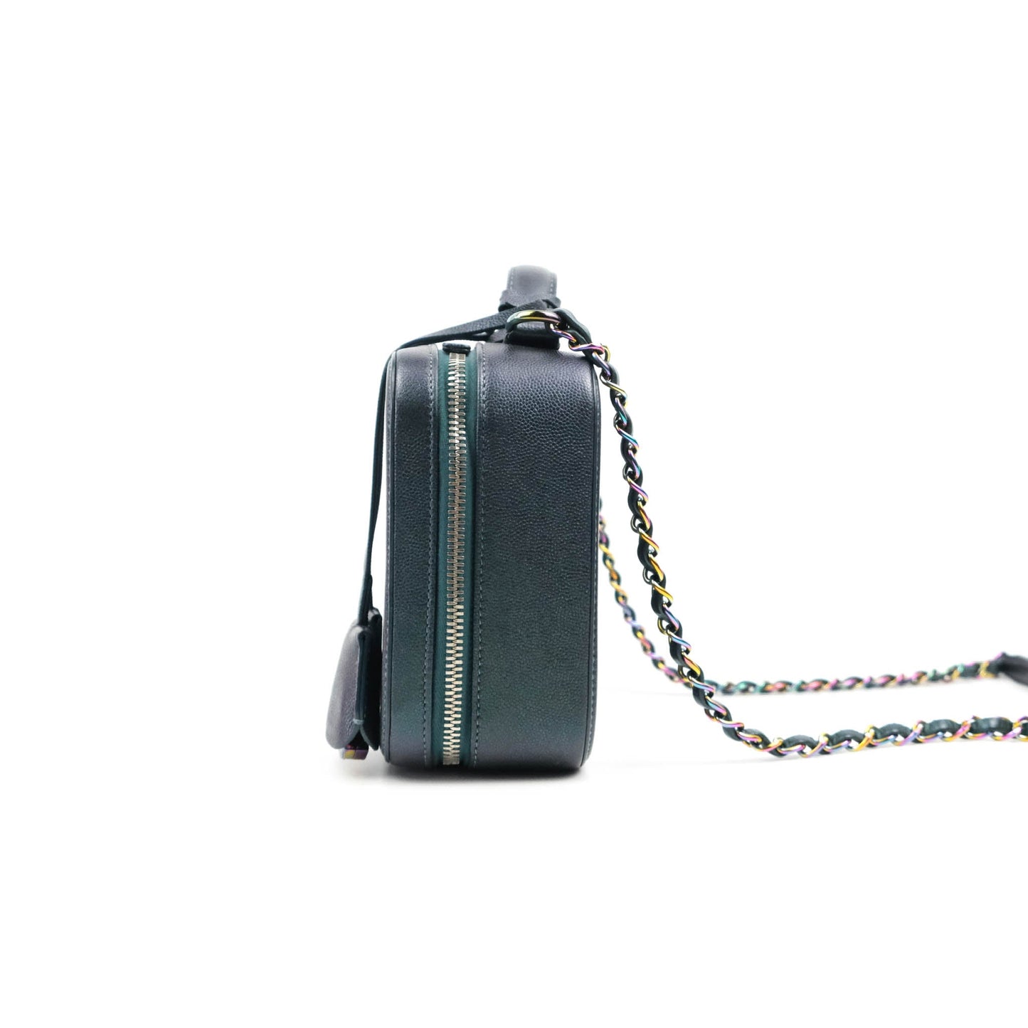 Chanel Quilted Medium CC Filigree Vanity Case Iridescent Dark Turquoise Caviar Rainbow Hardware