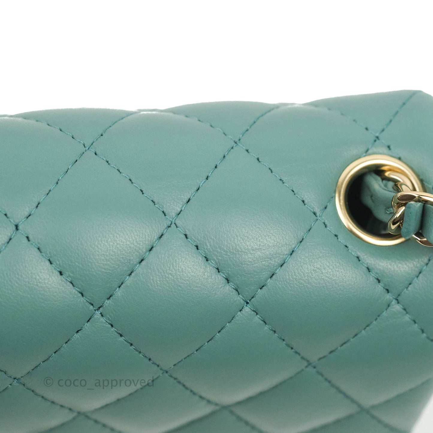 Chanel Mini Square Teal Green Lambskin Gold Hardware