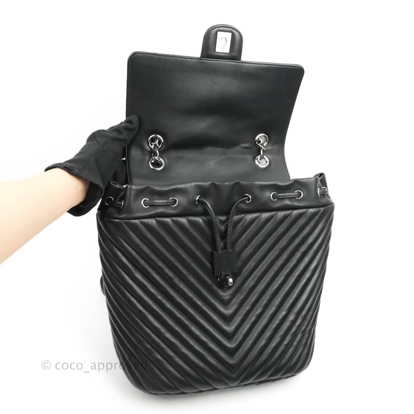Chanel Medium Chevron Urban Spirit Backpack Black Calfskin Silver Hardware