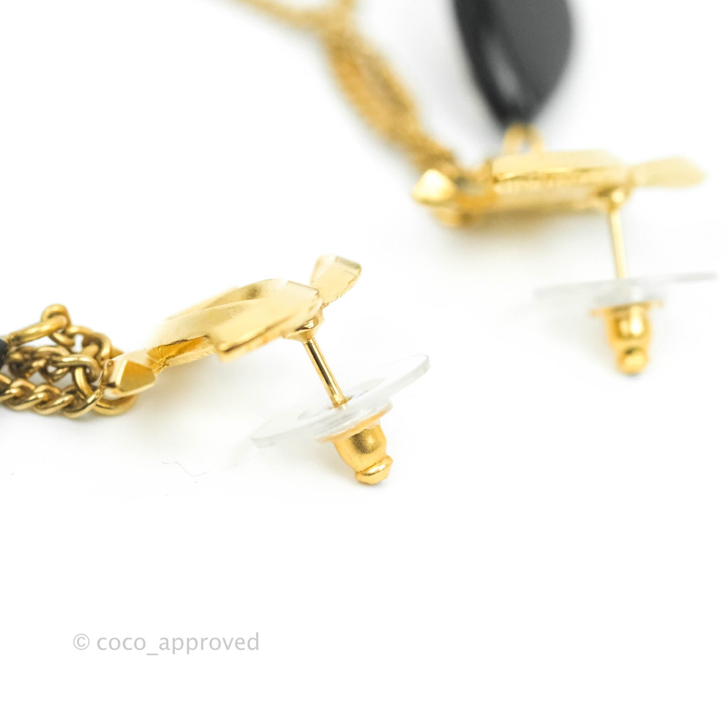 Chanel Dangling Multi Chain Camellia CC Earrings Gold Tone