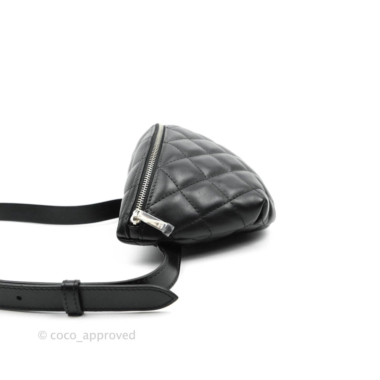 Chanel Quilted Belt Bum Bag Black Calfskin Silver Hardware (Uniform)
