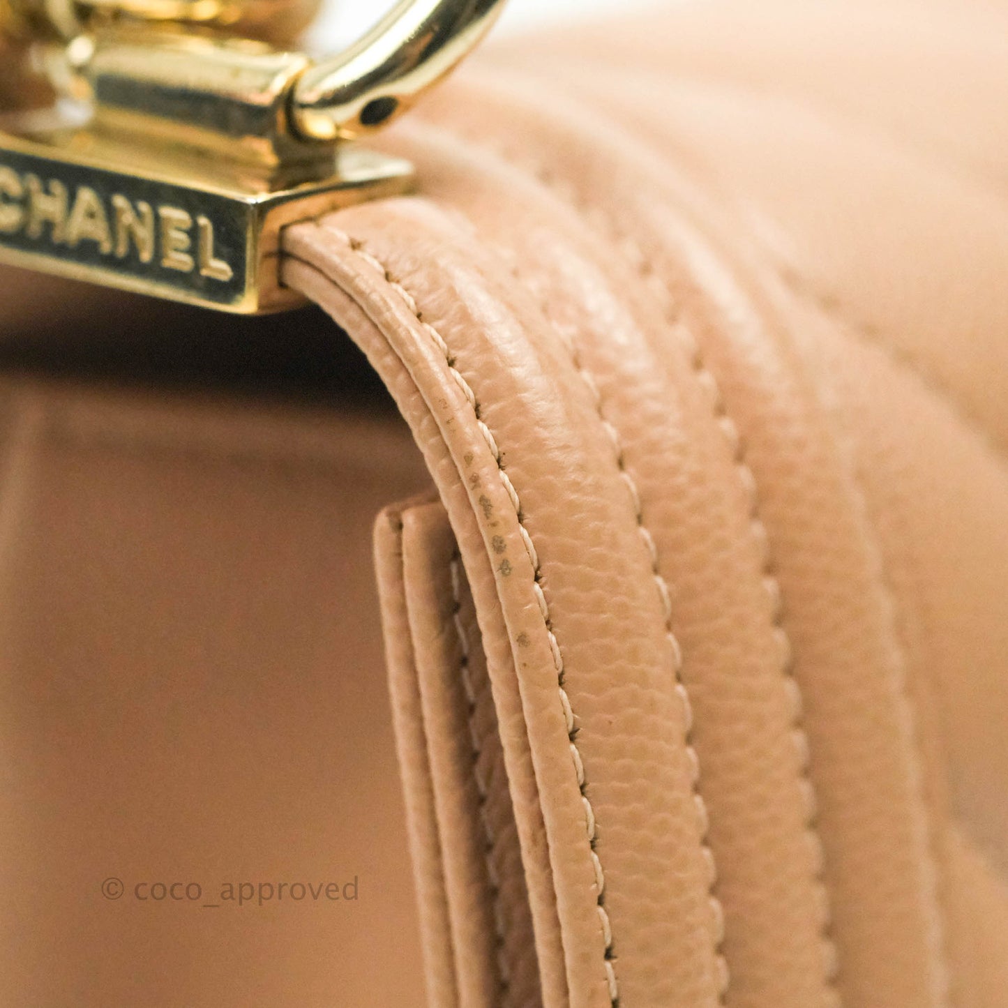 Chanel Small Chevron Boy Dark Beige Caviar Gold Hardware