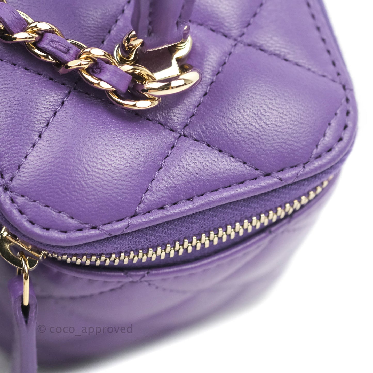 Chanel Classic Vanity Rectangular Top Handle With Chain Purple Lambskin Gold Hardware