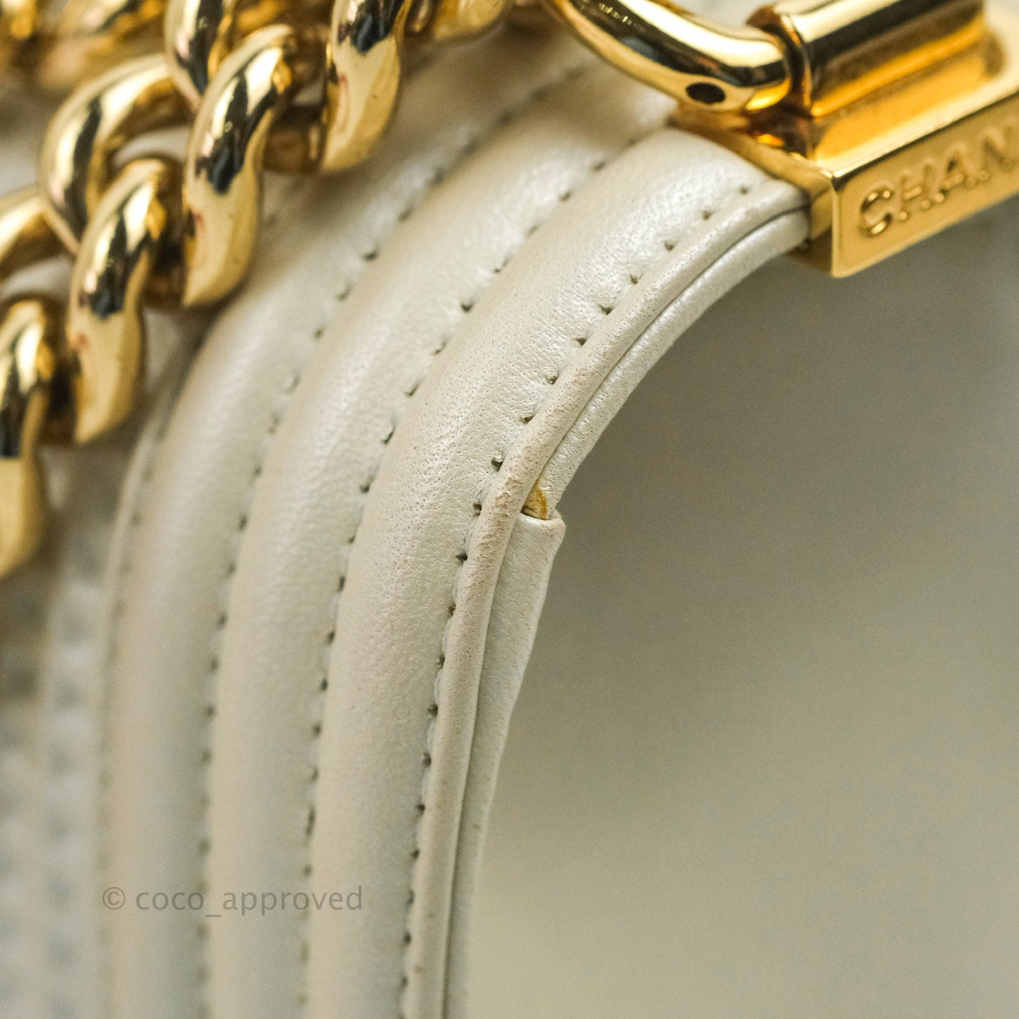 Chanel Cube Embossed Medium Boy Bag Iridescent Pearl White Lambskin Gold Hardware