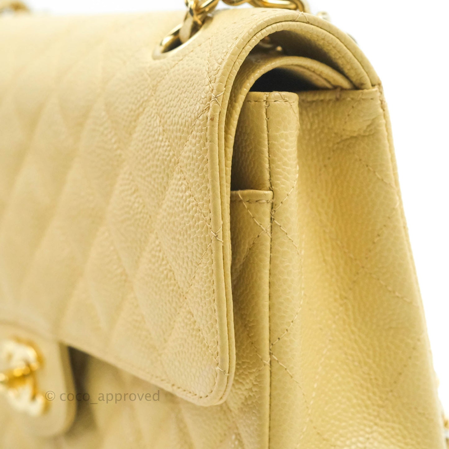 Chanel Vintage Classic M/L Medium Double Flap Bag Beige Caviar 24K Gold Hardware
