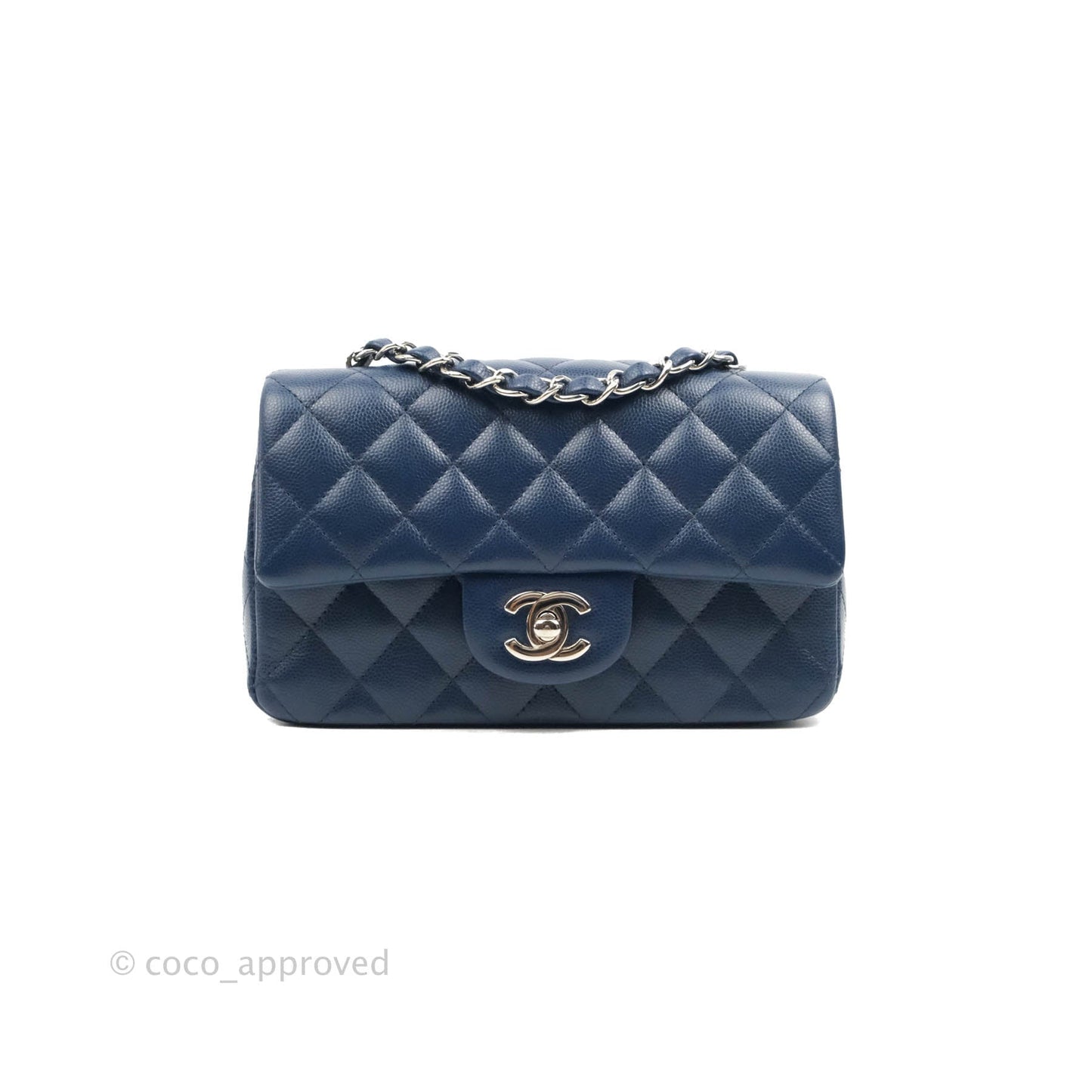Chanel Quilted Mini Rectangular Flap Blue Caviar Silver Hardware 17B