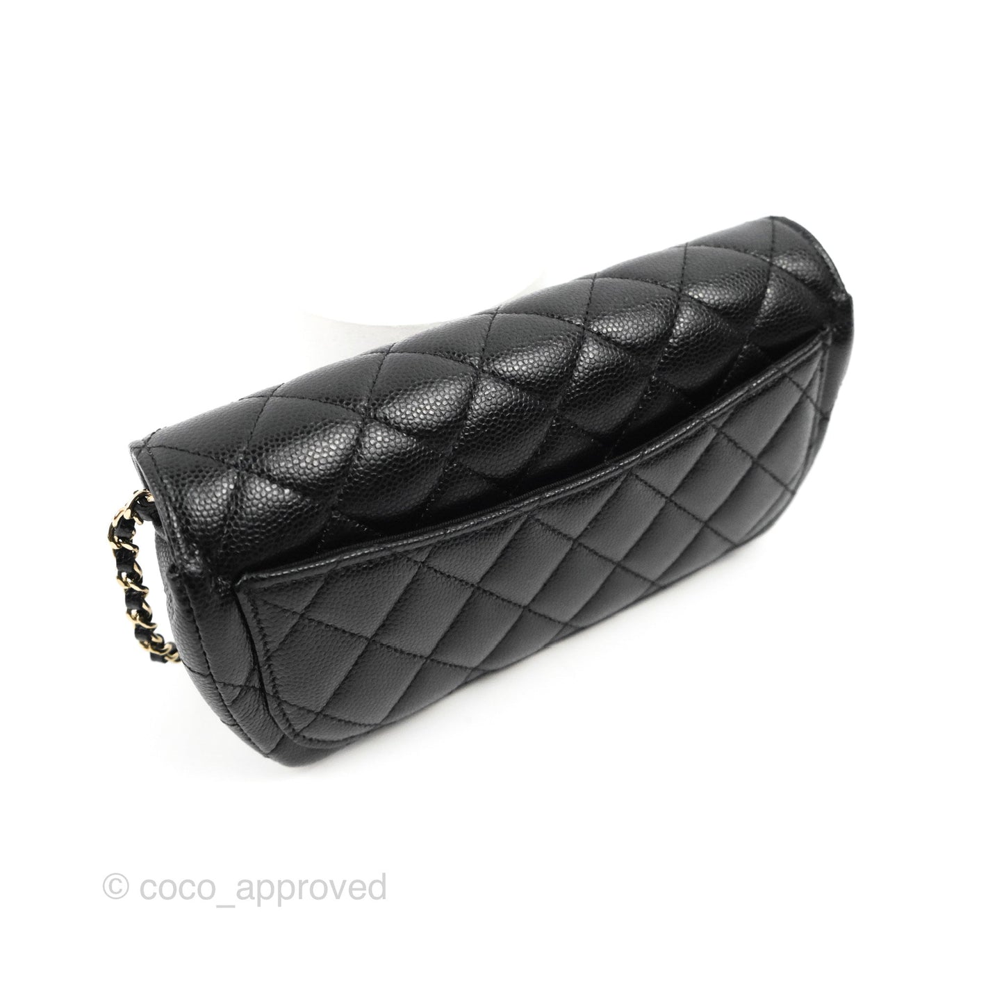 Chanel Quilted Case With Chain Black Caviar Gold Hardware