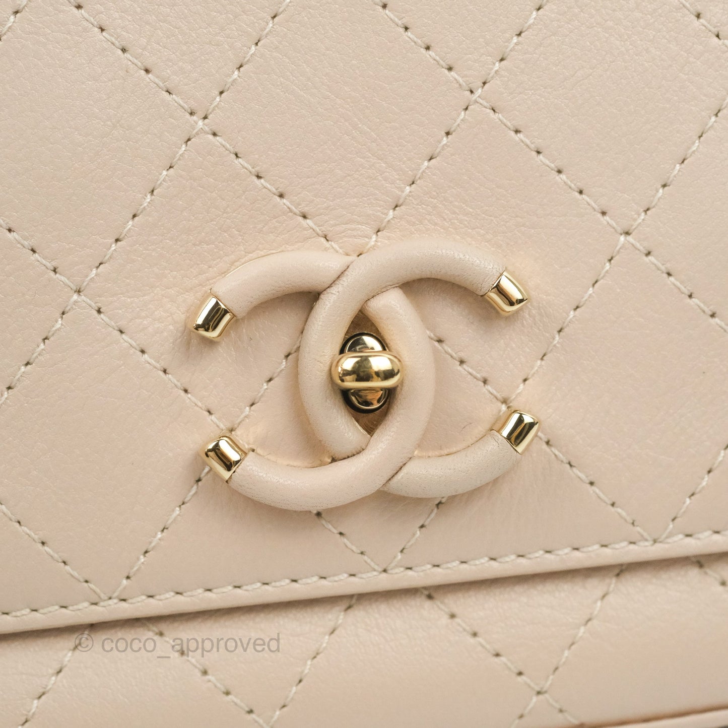 Chanel Flat Quilted Flap Bag Light Beige Calfskin Gold Hardware