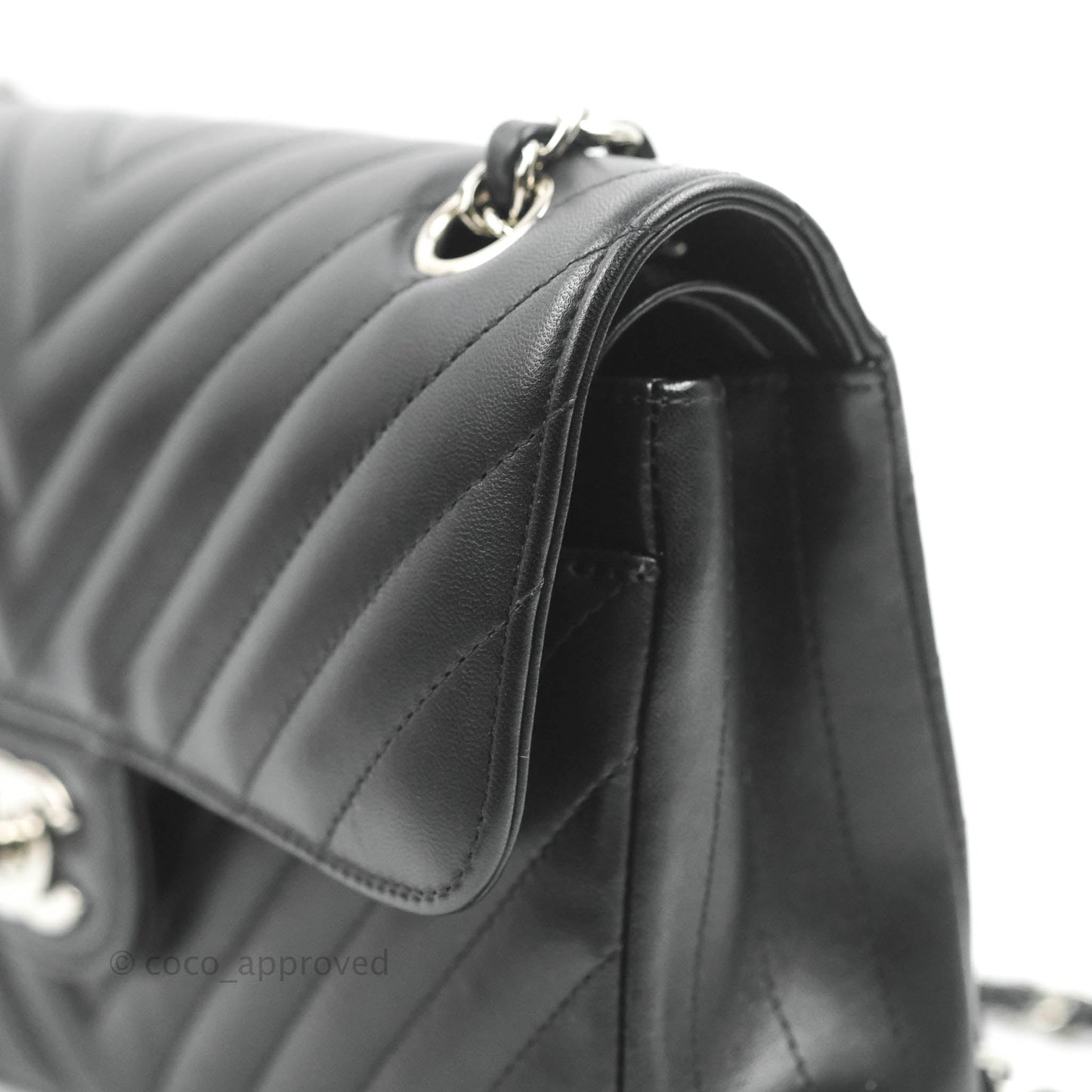 Chanel Classic Chevron S/M Small Double Flap Black Lambskin Silver Hardware