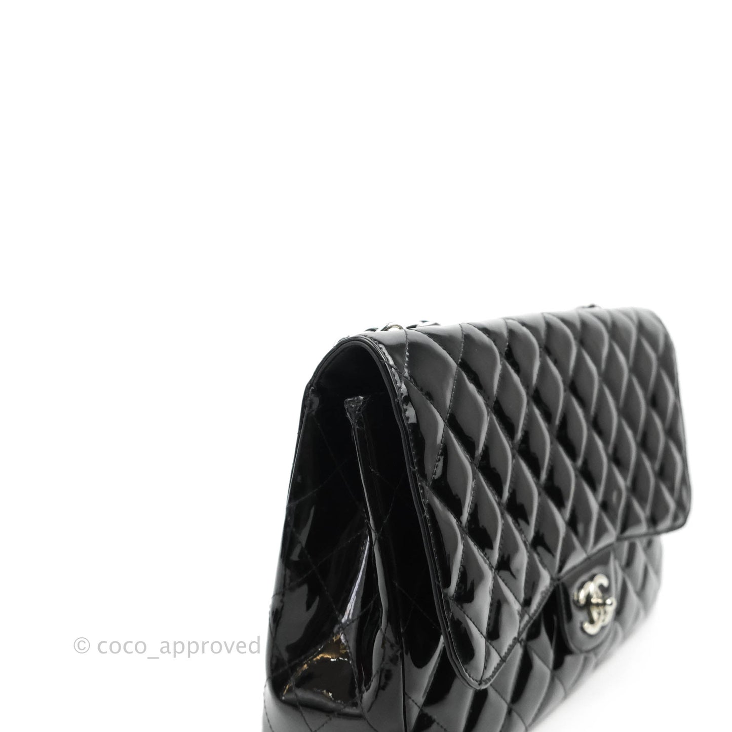 Chanel Jumbo Single Flap Black Patent Silver Hardware⁣⁣