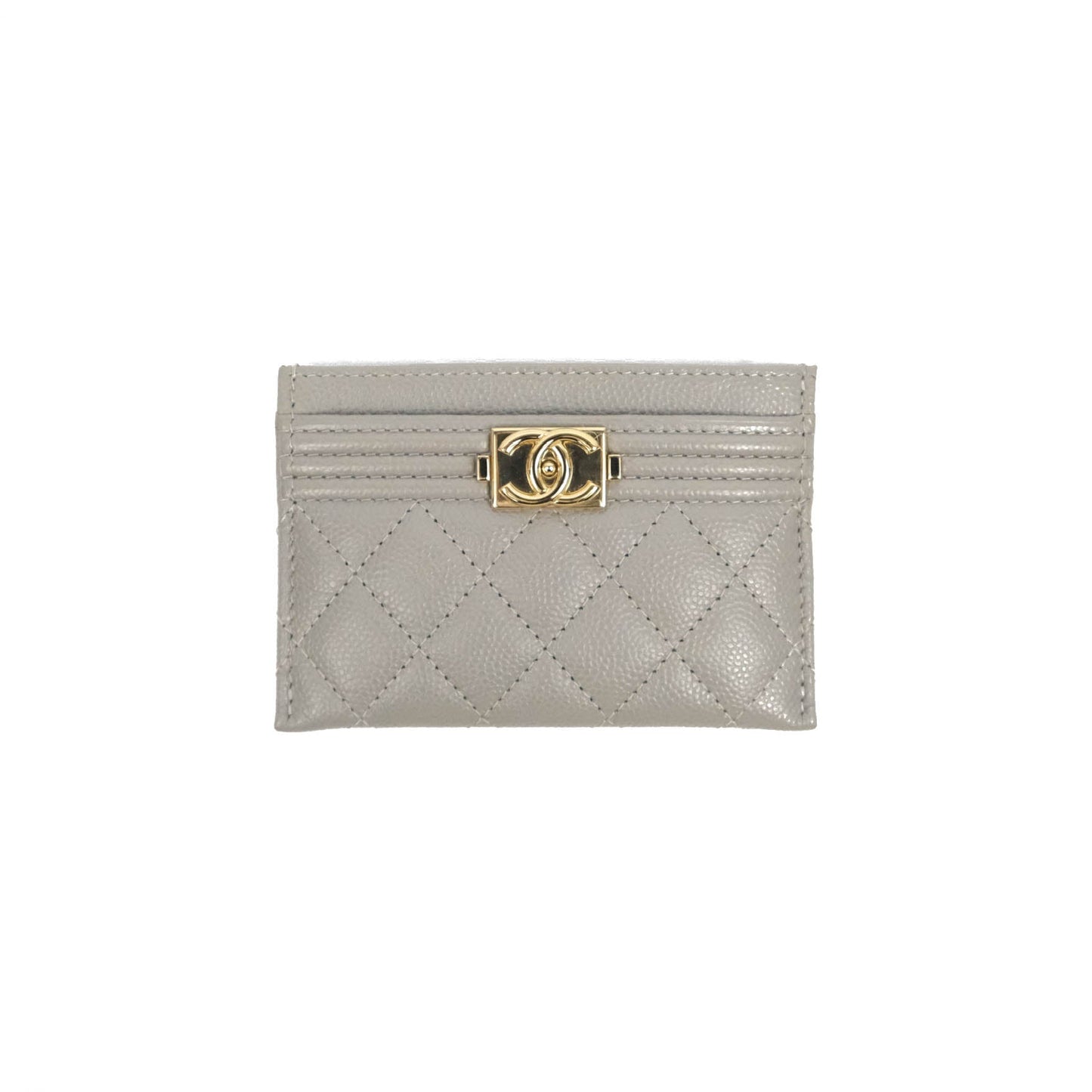 Chanel Quilted Boy Card Holder Grey Caviar Gold Hardware