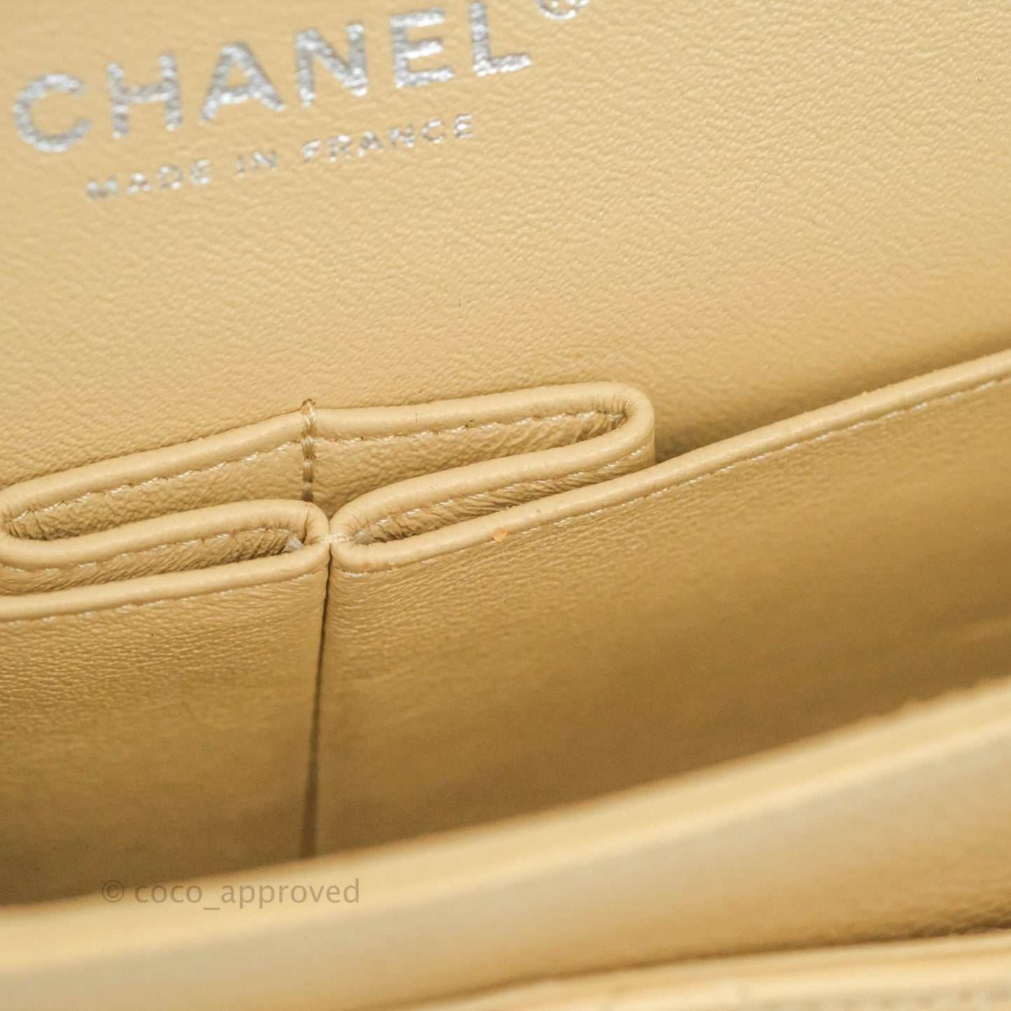 Chanel Classic M/L Medium Flap Quilted Beige Caviar Silver Hardware