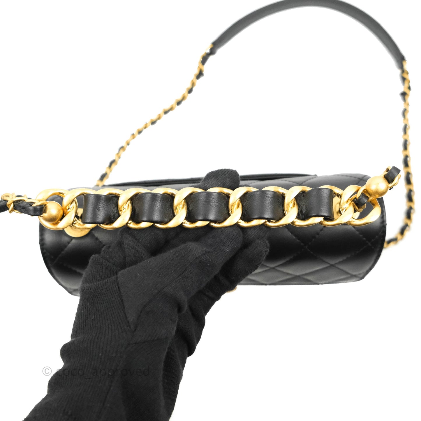 Chanel Small Chain Bar Flap Bag Black Calfskin Aged Gold Hardware