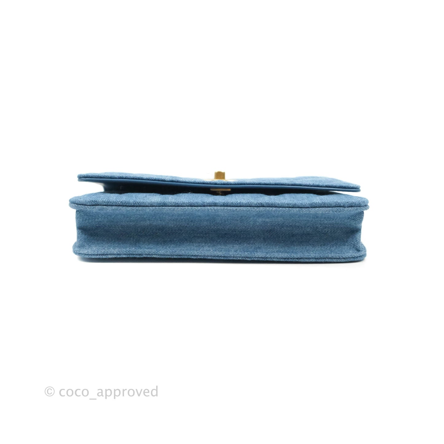 Chanel Quilted Pearl Crush Wallet on Chain WOC Denim Aged Gold Hardware