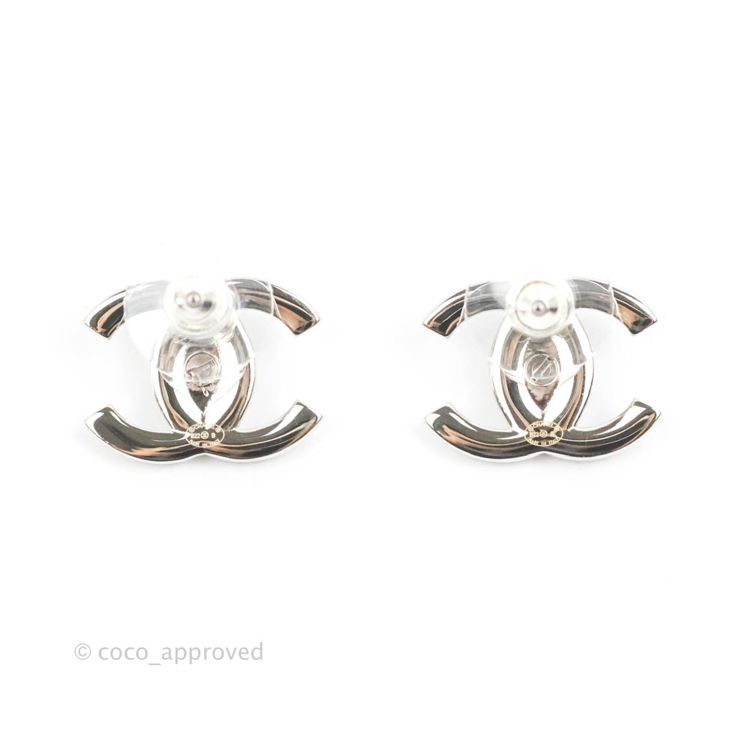 Chanel CC Crystal Turn Lock Earrings Silver Tone 22B
