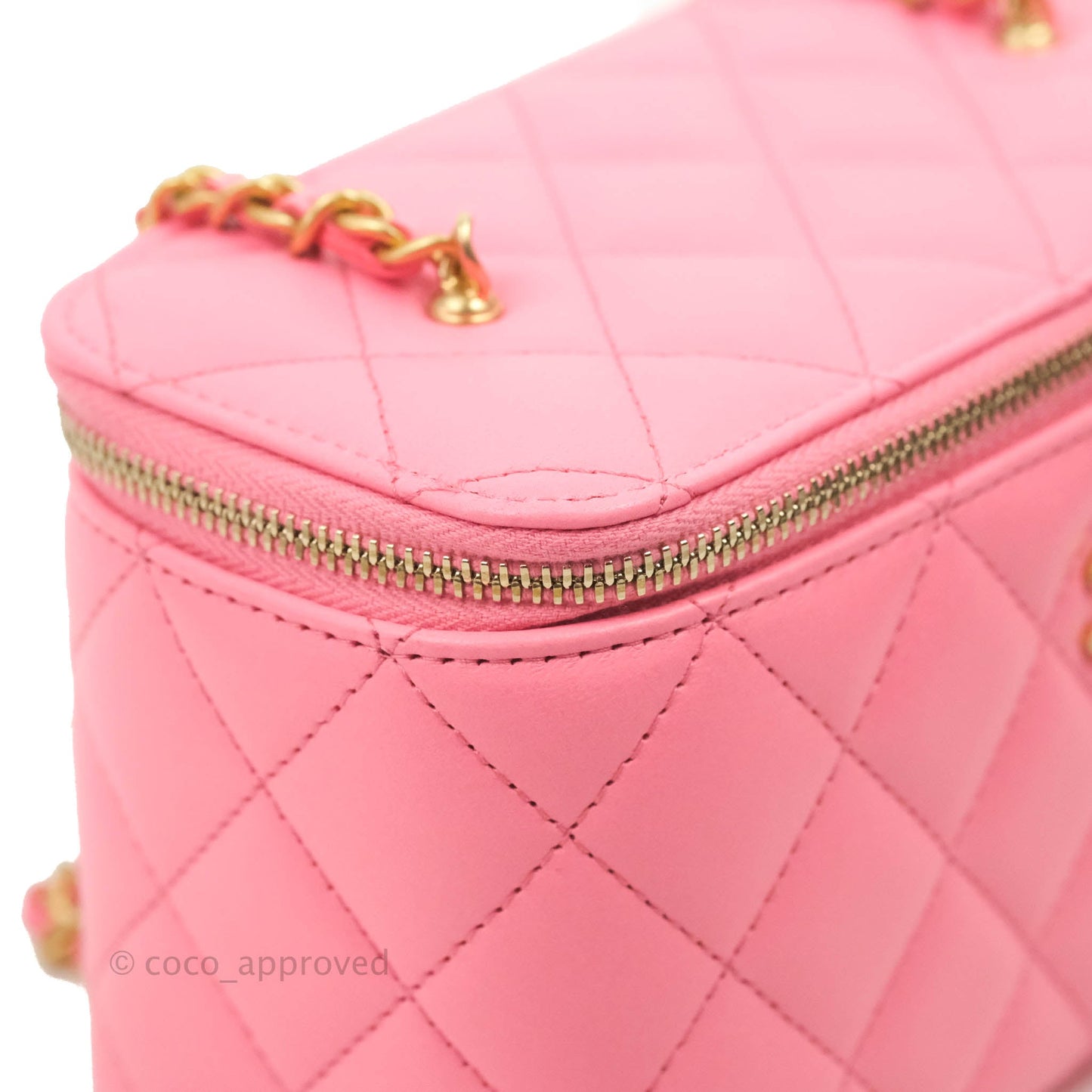 Chanel Vanity with Pearl Crush Chain Pink Lambskin Aged Gold Hardware