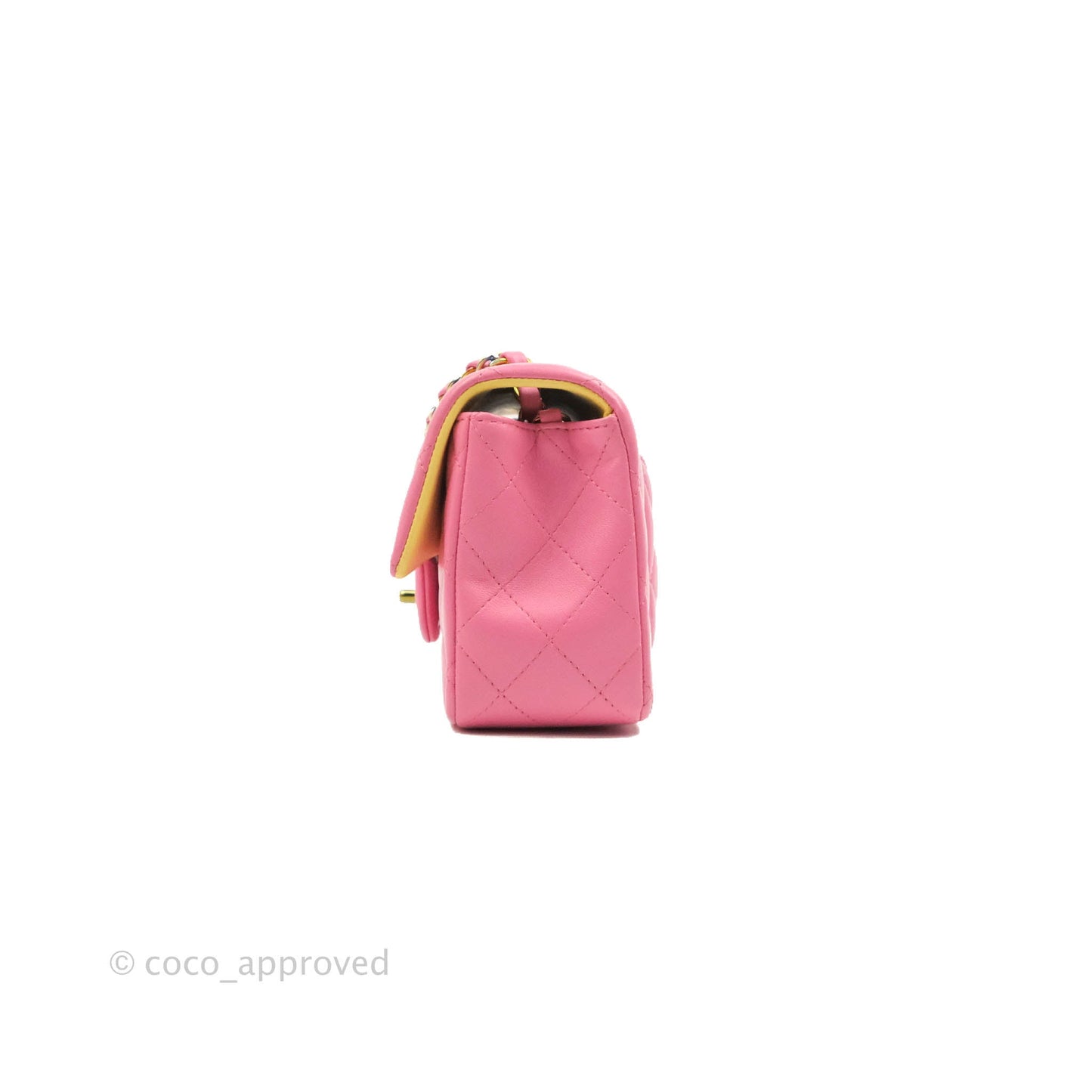 Chanel Mini Rectangular Pink Lambskin Rainbow Hardware