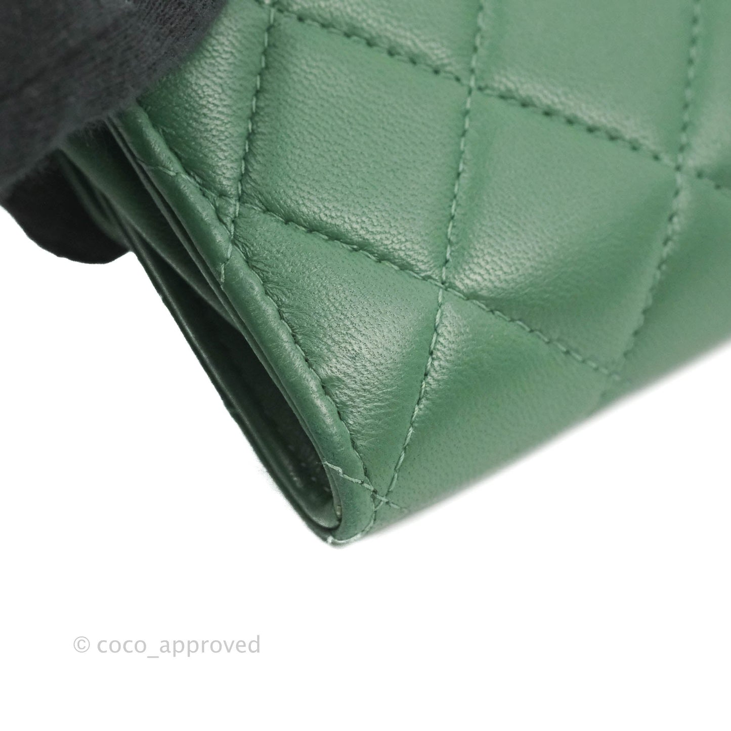 Chanel Classic Flap Coin Purse Dark Green Lambskin Silver Hardware