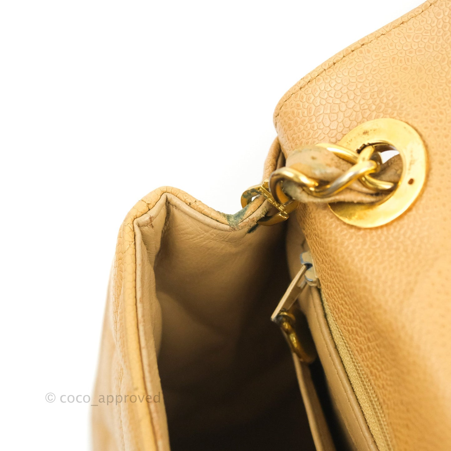 Chanel Vintage CC Large Square Flap Bag Beige Caviar 24K Gold Hardware
