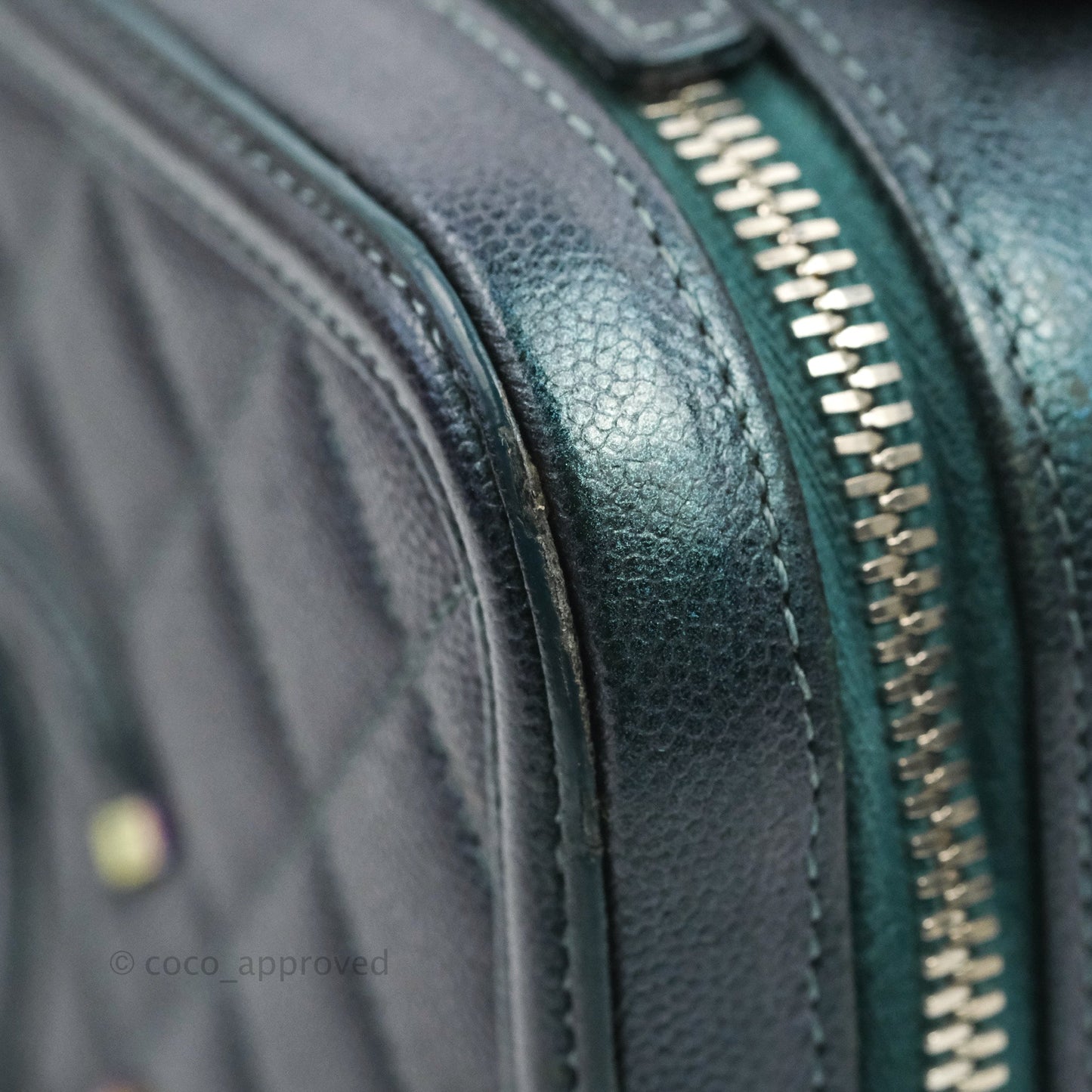 Chanel Quilted Medium CC Filigree Vanity Case Iridescent Dark Turquoise Caviar Rainbow Hardware