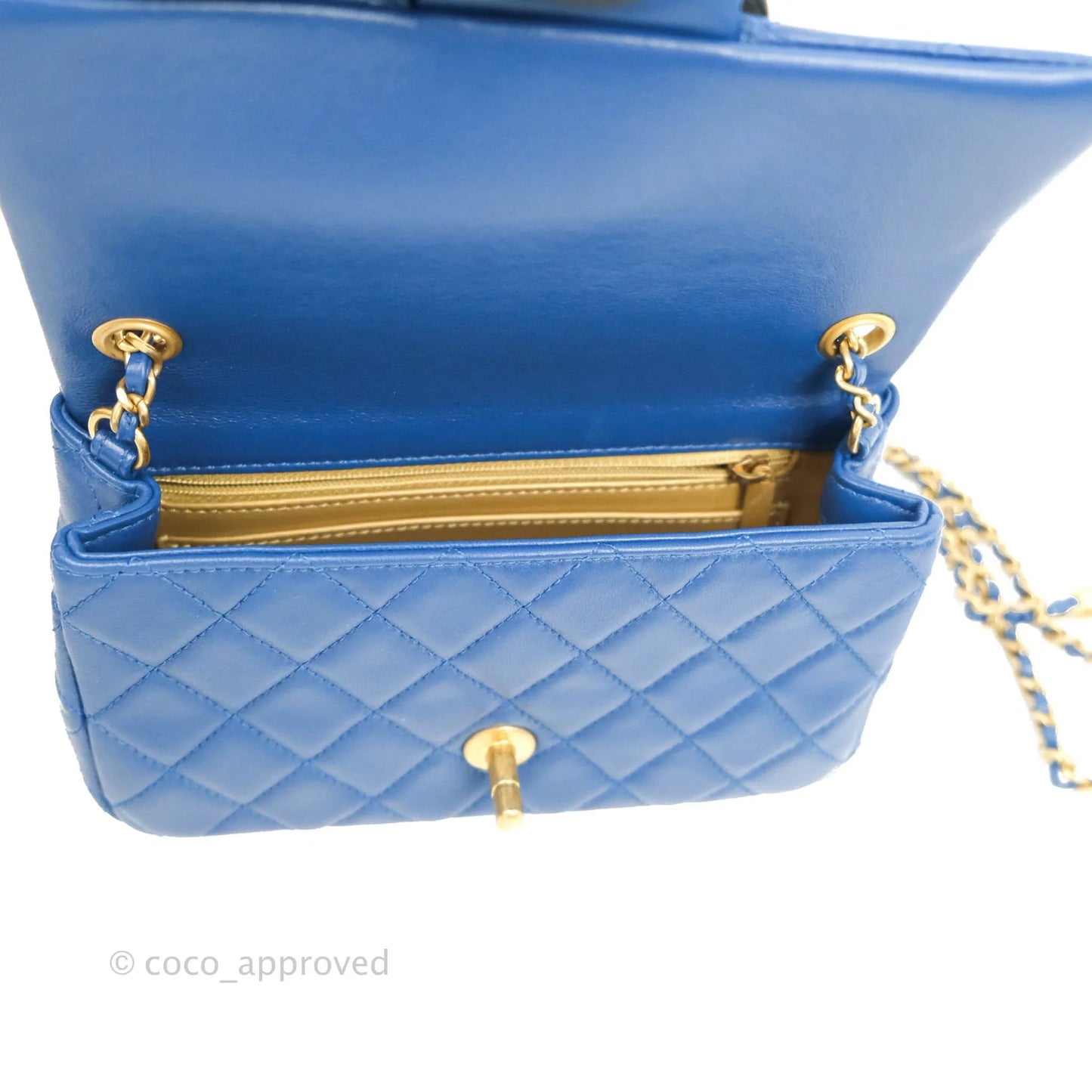 Chanel Quilted Mini Rectangular Pearl Crush Blue Lambskin Aged Gold Hardware
