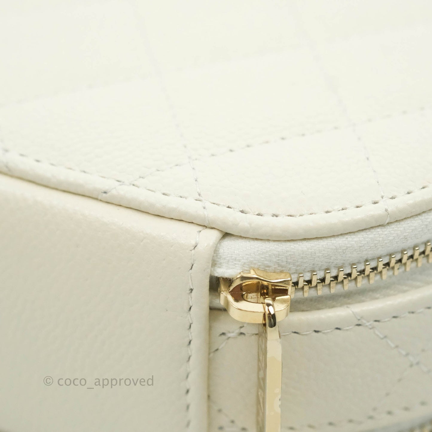 Chanel Mini Round Vanity Bag with Handle Ivory Caviar 22C