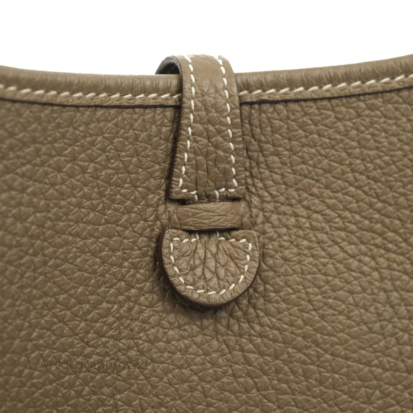 Hermès Mini Evelyne Etoupe Clemence Gold Hardware with Bleu Indigo Strap