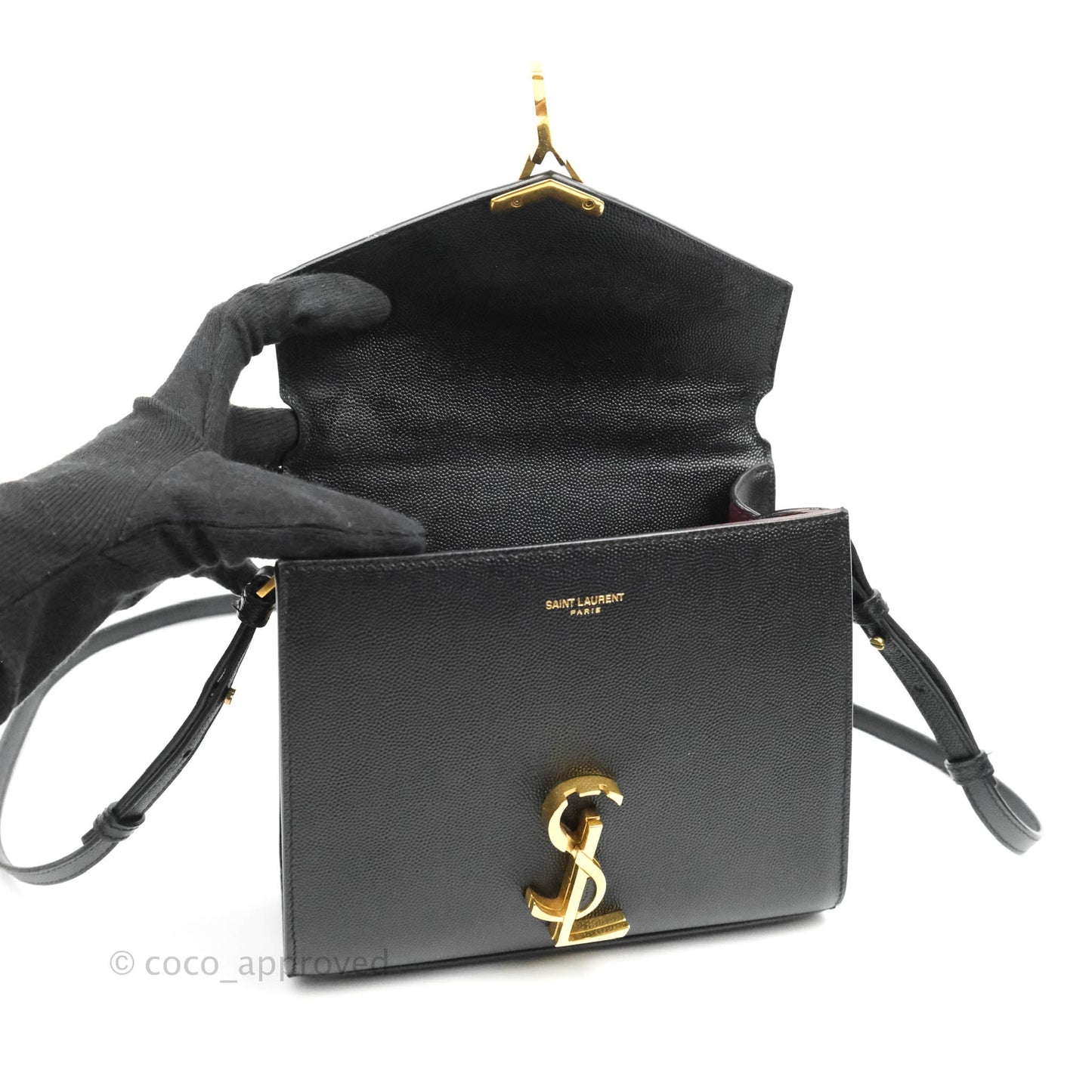 Saint Lauren Cassandra Mini Top Handle Bag Black Grained Calfskin