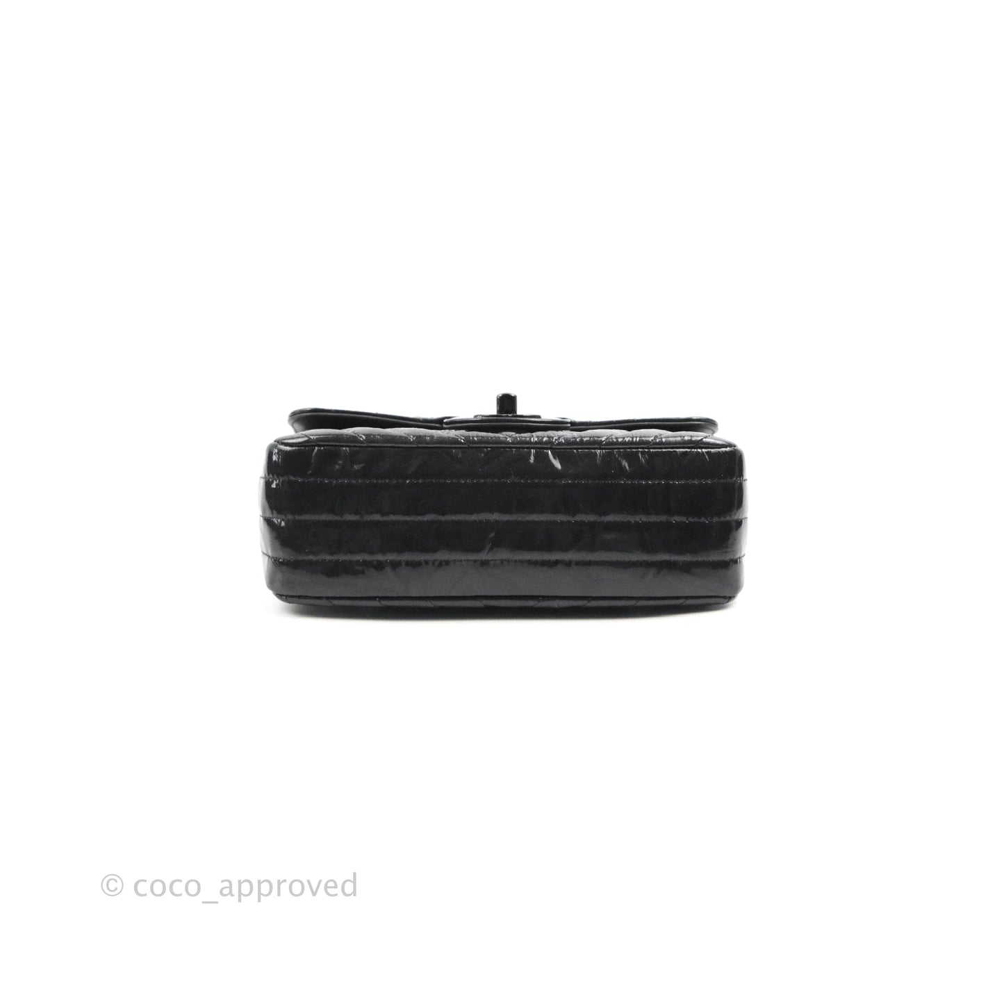 Chanel Mini Rectangular Flap Chevron Black Crumpled Metallic Patent So Black