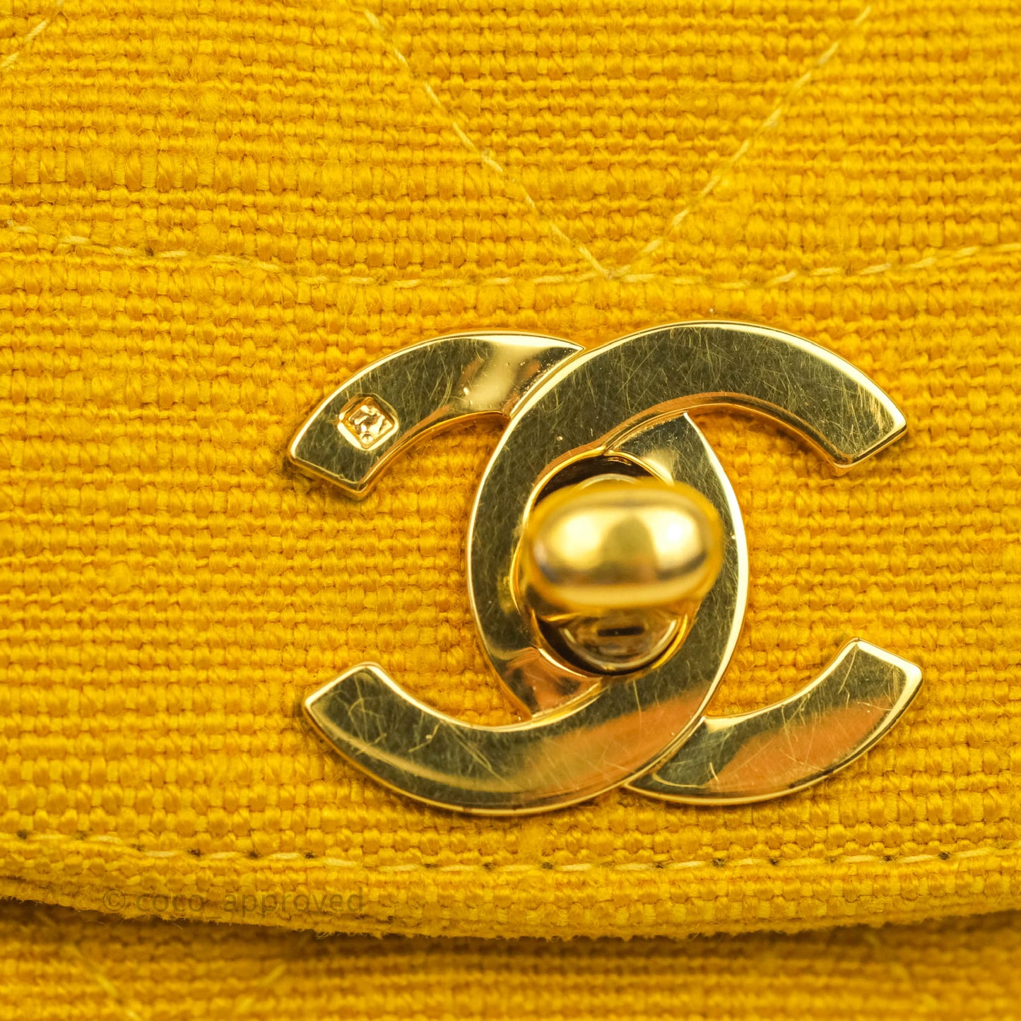 Chanel Vintage Small Classic Diana Flap Bag Yellow Linen Fabric 24K Gold Hardware