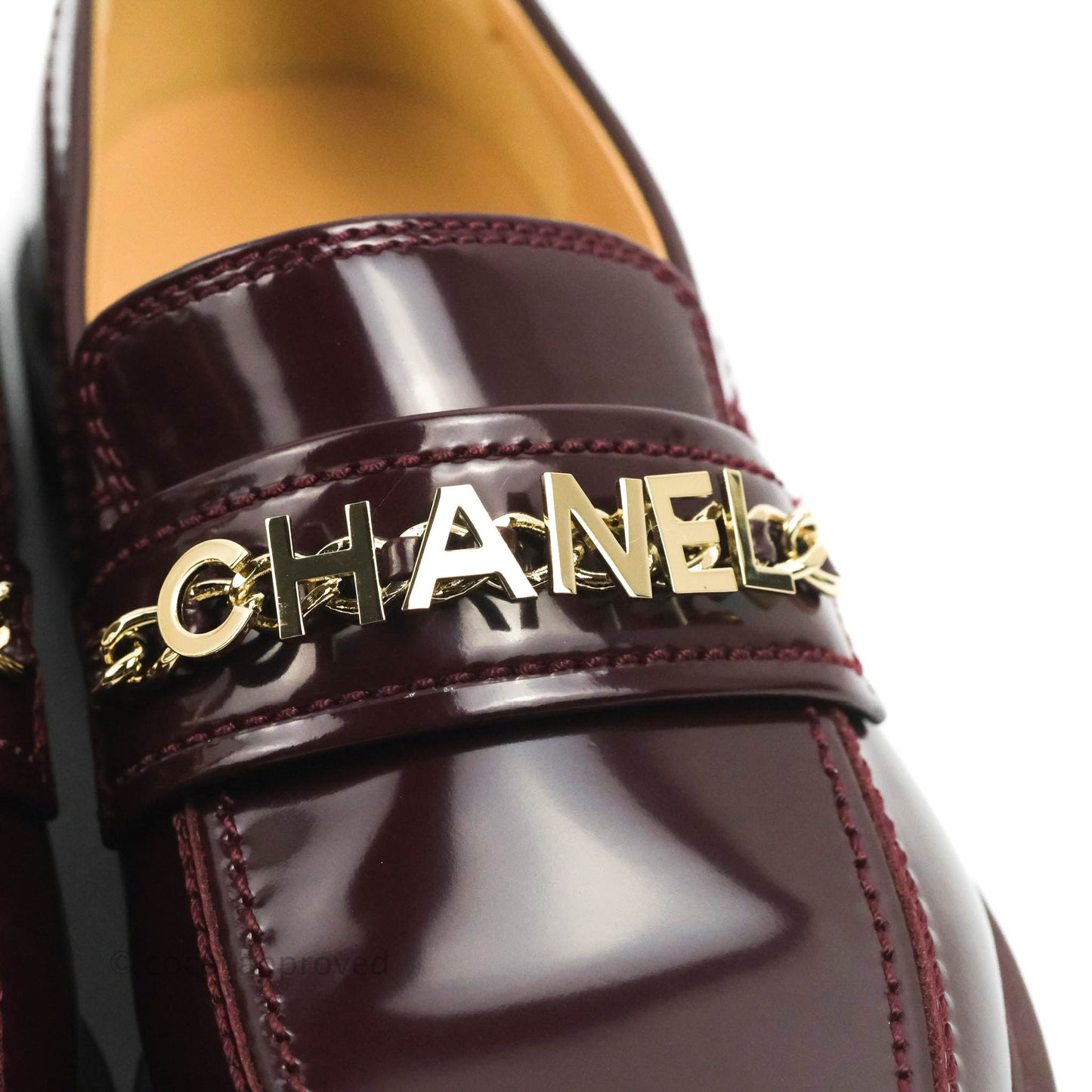 Chanel Patent Calfskin Bordeaux Loafers 21S Size 37