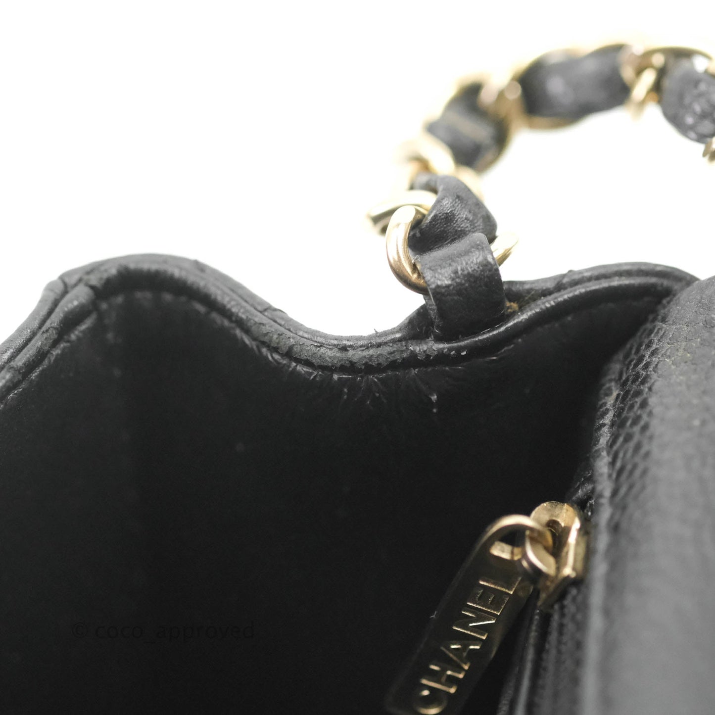 Chanel Quilted Mini Square Flap Bag Pearly Black Caviar Matte Gold Hardware