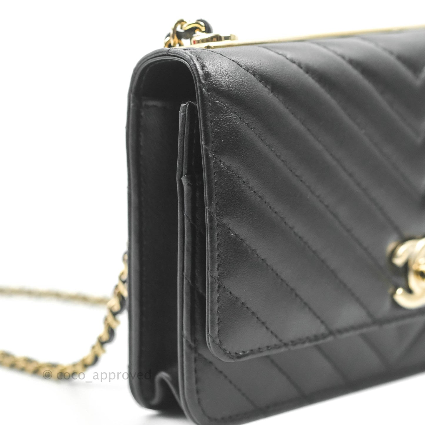 Chanel Trendy CC WOC Wallet on Chain Chevron Black Lambskin Gold Hardware
