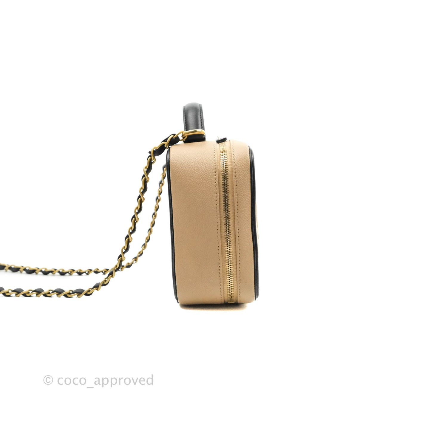 Chanel Quilted Medium CC Filigree Vanity Case Beige Caviar Gold Hardware