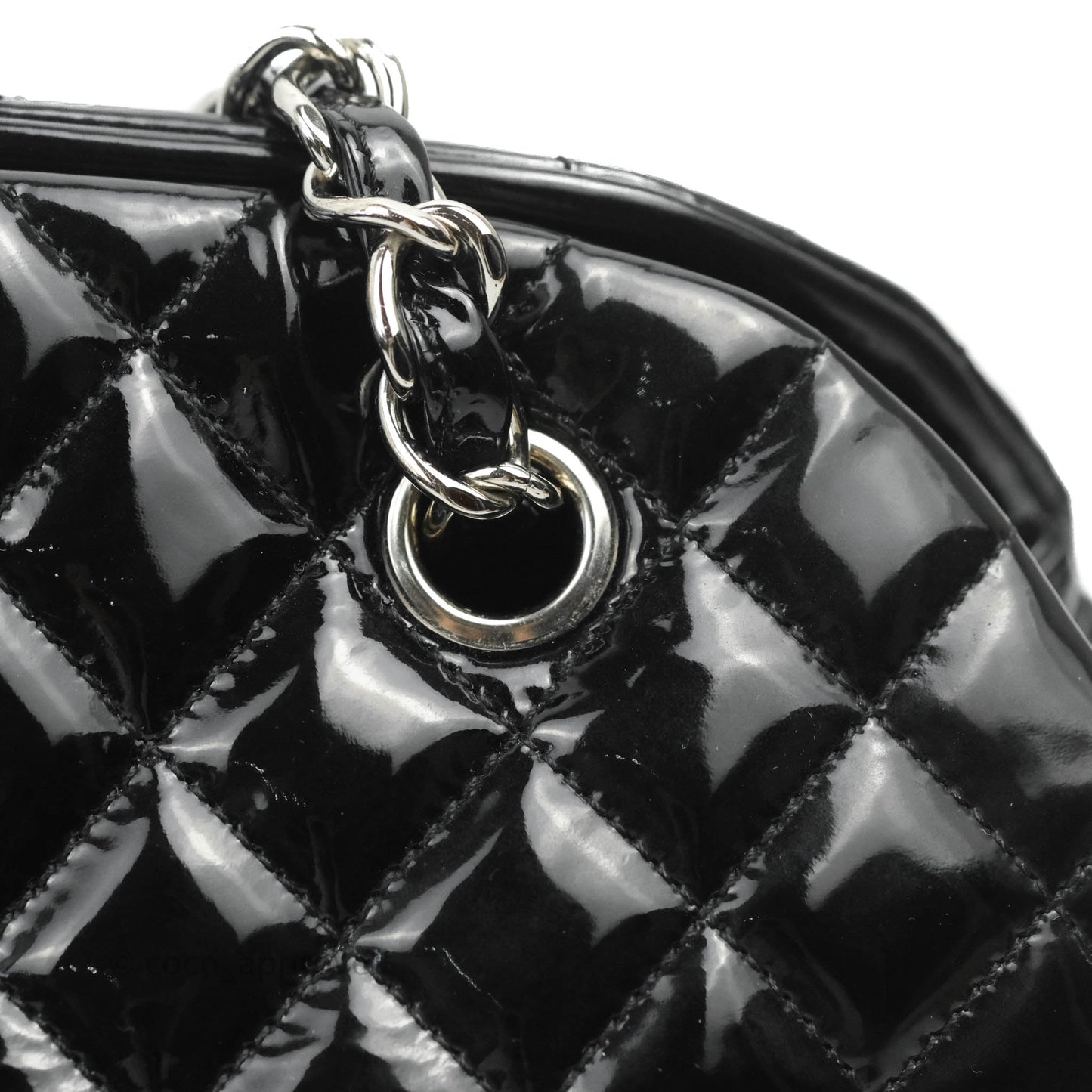 Chanel Mademoiselle Medium Bowling Black Patent Leather Silver Hardware