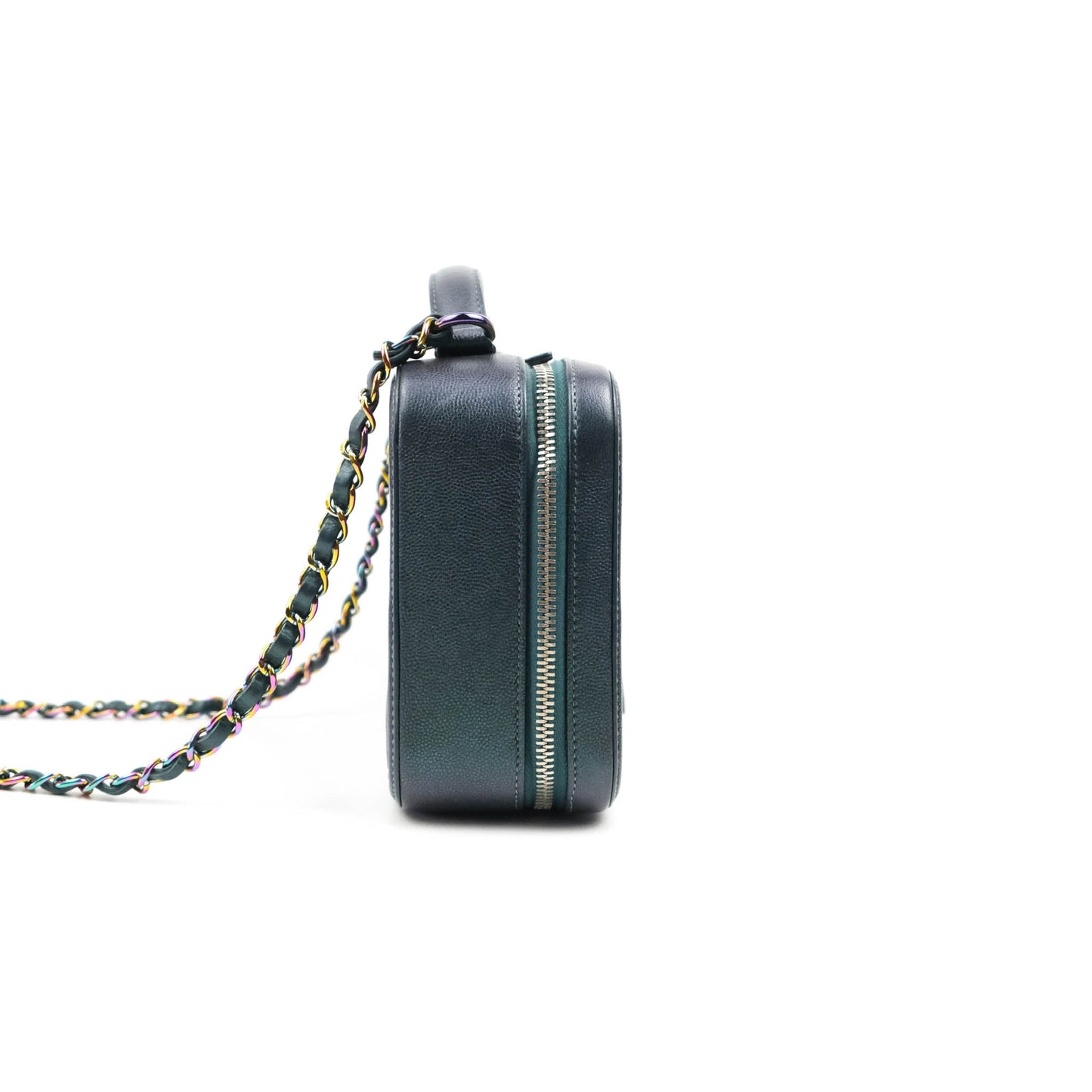 Chanel Quilted Medium CC Filigree Vanity Case Iridescent Dark Turquoise Caviar Rainbow Hardware