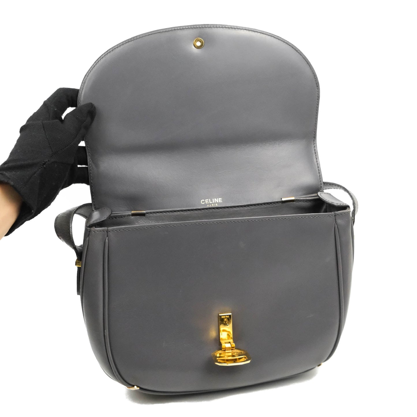 Celine Vintage Royal Triomphe Lock Crossbody Bag Grey