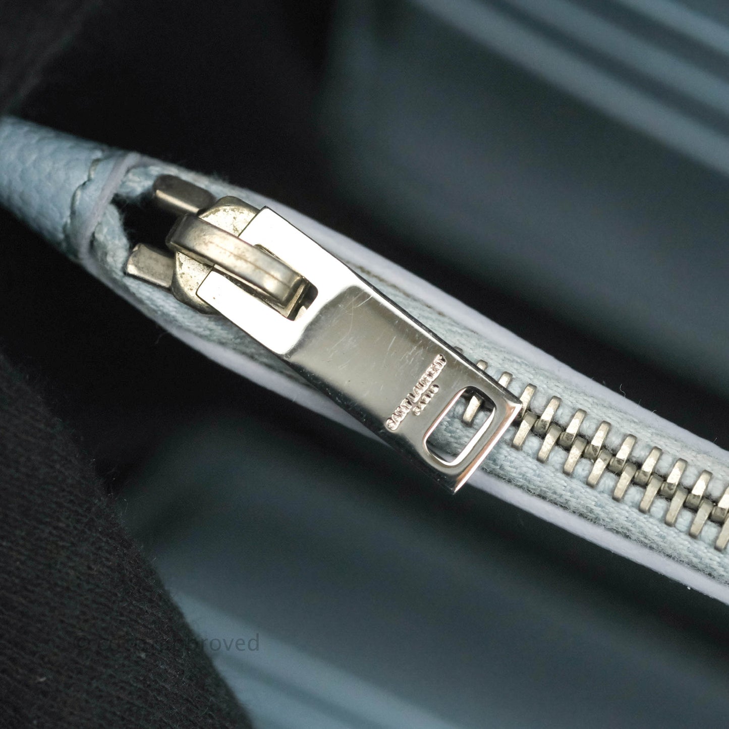 Saint Laurent Wallet on Chain Light Blue Grained Leather Silver Hardware