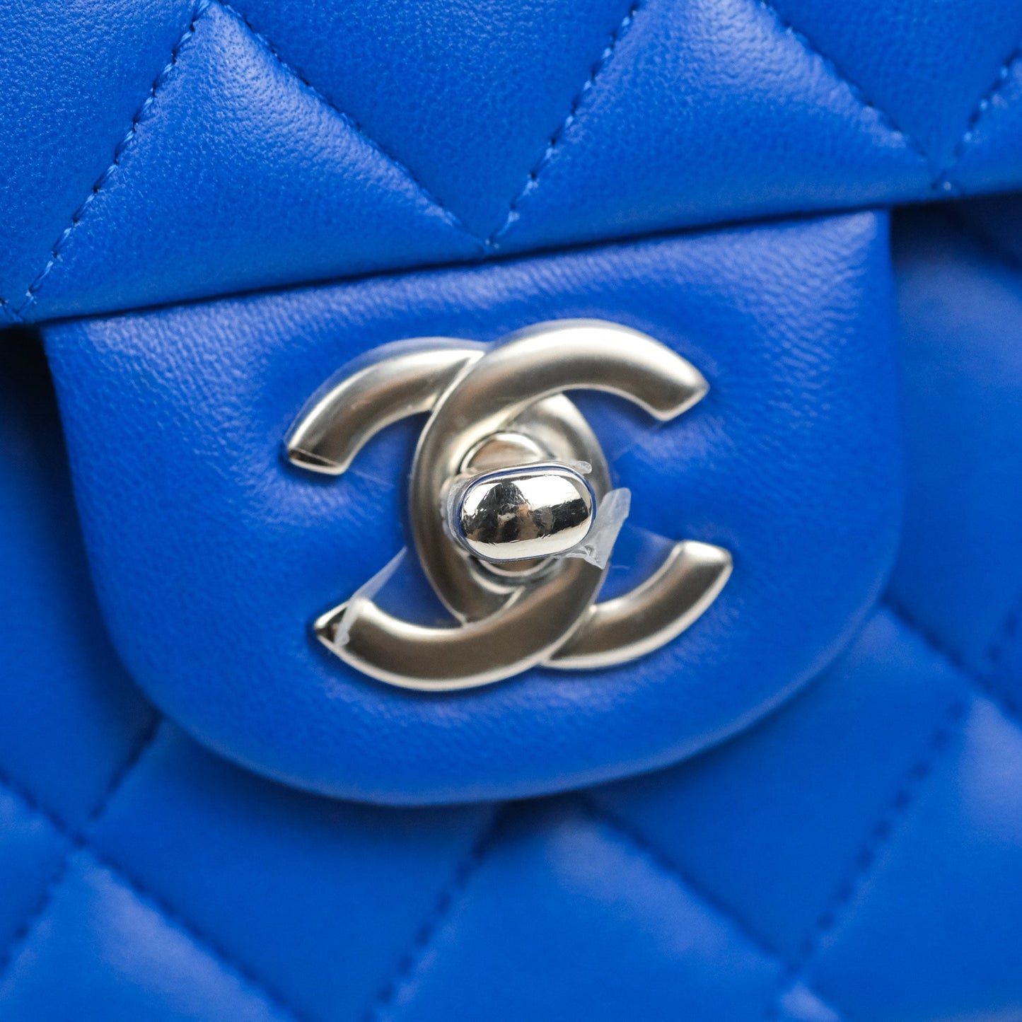Chanel Classic M/L Medium Flap Quilted Blue Lambskin Silver Hardware