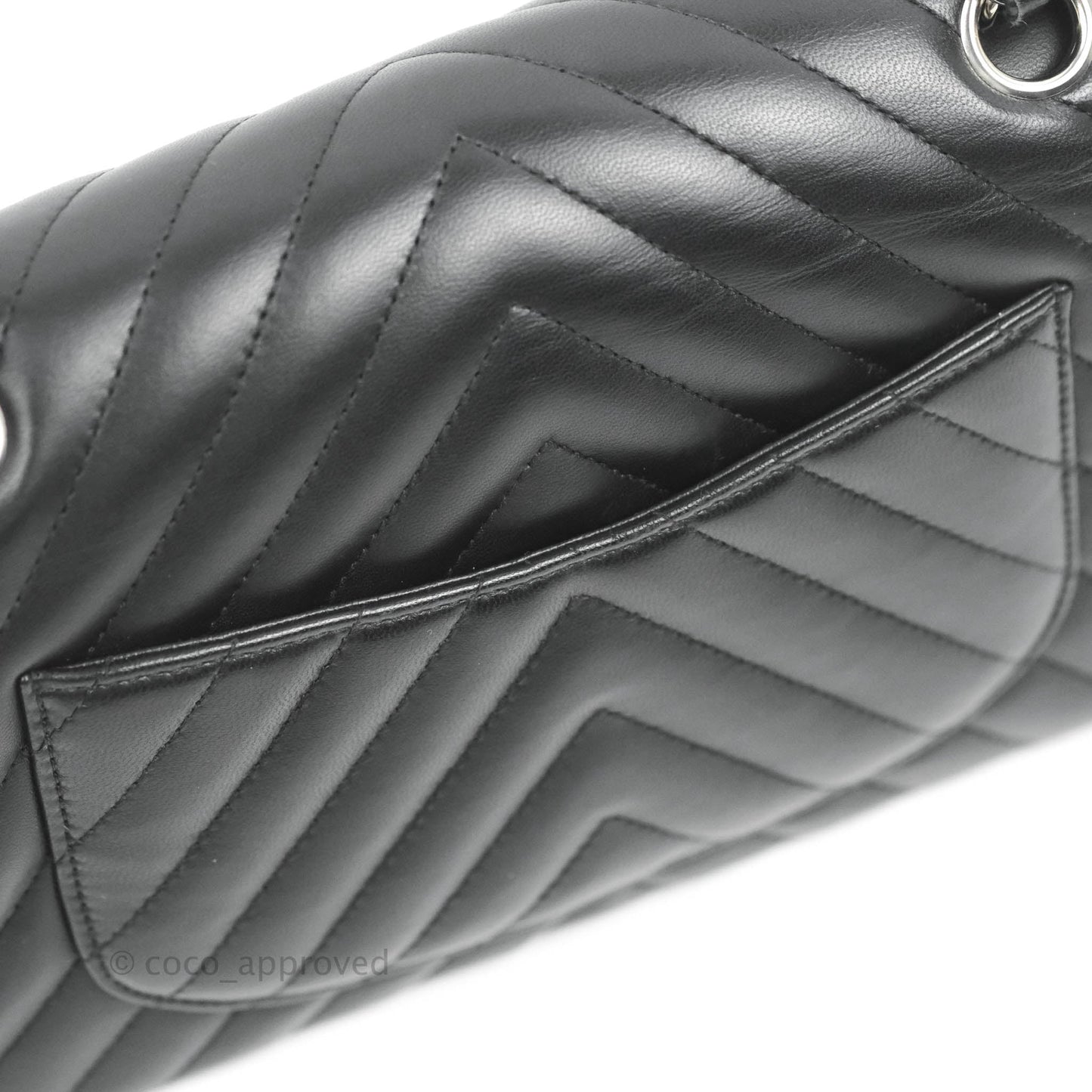 Chanel Classic Chevron S/M Small Double Flap Black Lambskin Silver Hardware