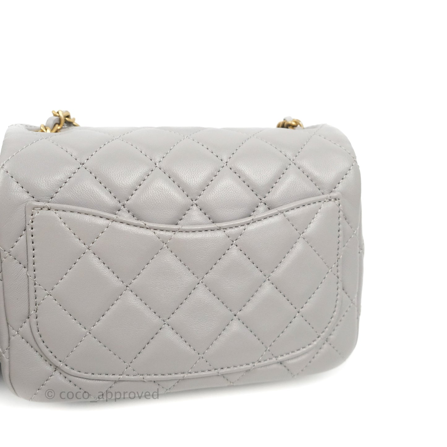 Chanel Mini Square Pearl Crush Quilted Grey Lambskin Aged Gold Hardware