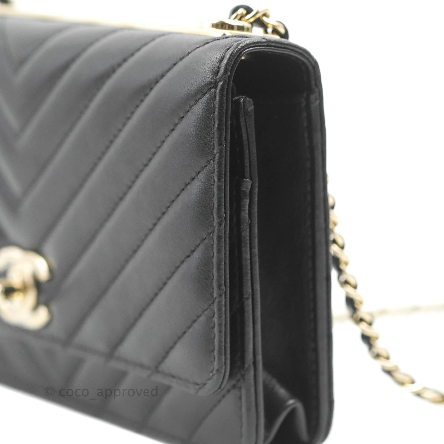 Chanel Trendy CC WOC Wallet on Chain Chevron Black Lambskin Gold Hardware