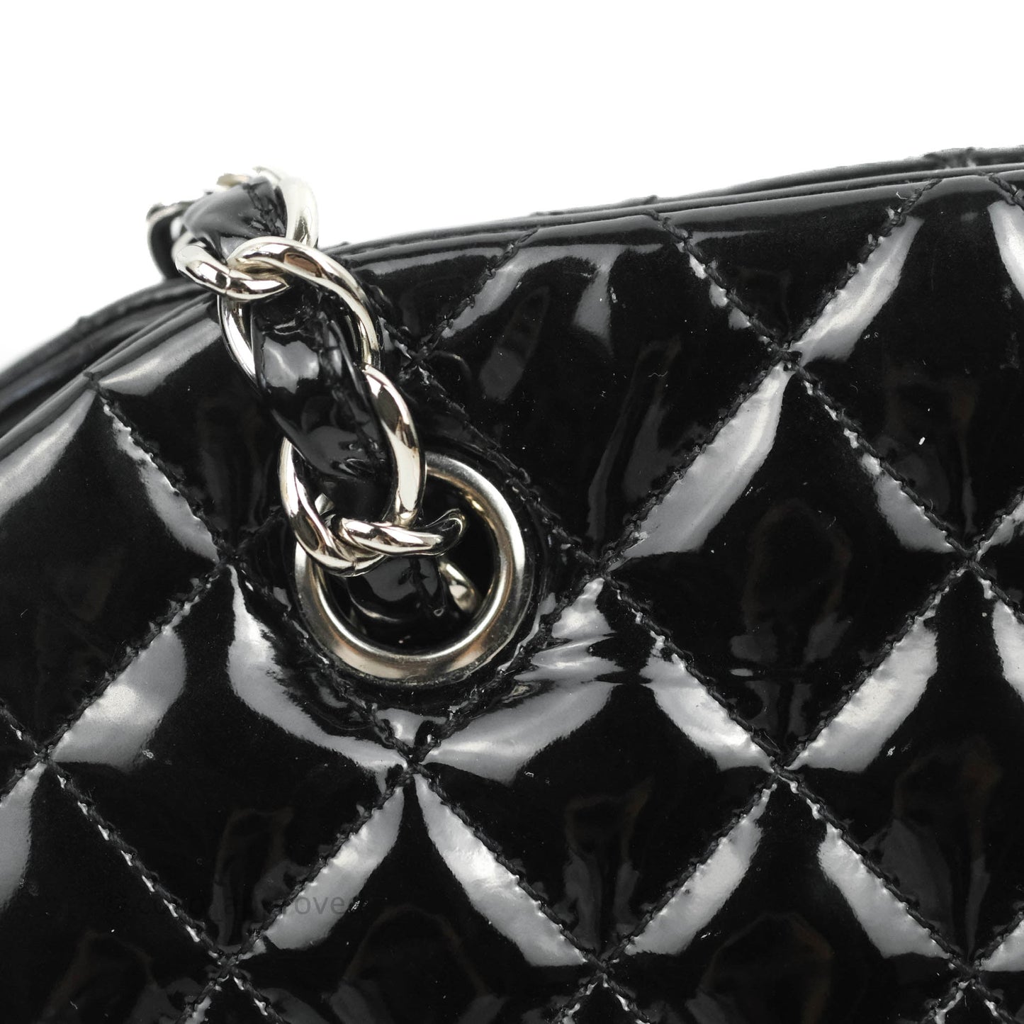 Chanel Mademoiselle Medium Bowling Black Patent Leather Silver Hardware