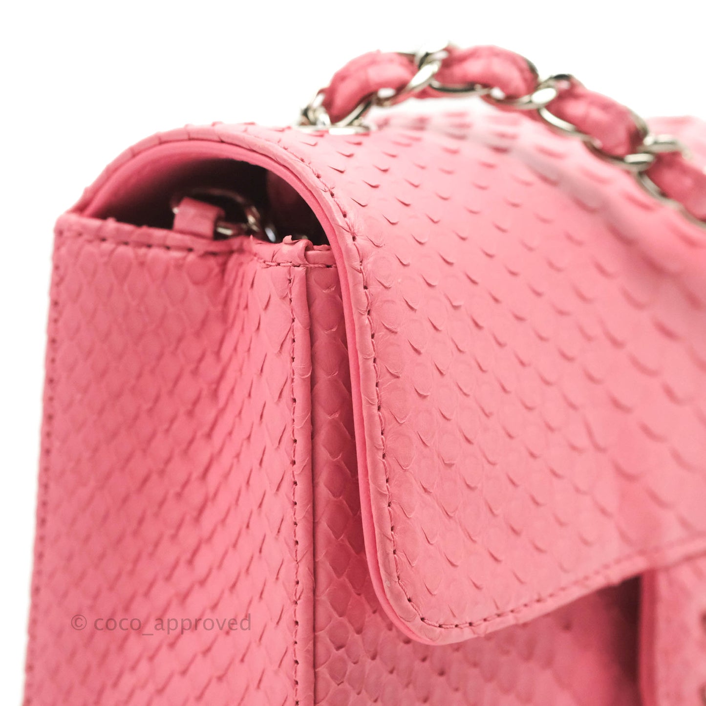 Chanel Quilted Mini Rectangular Python Pink Silver Hardware
